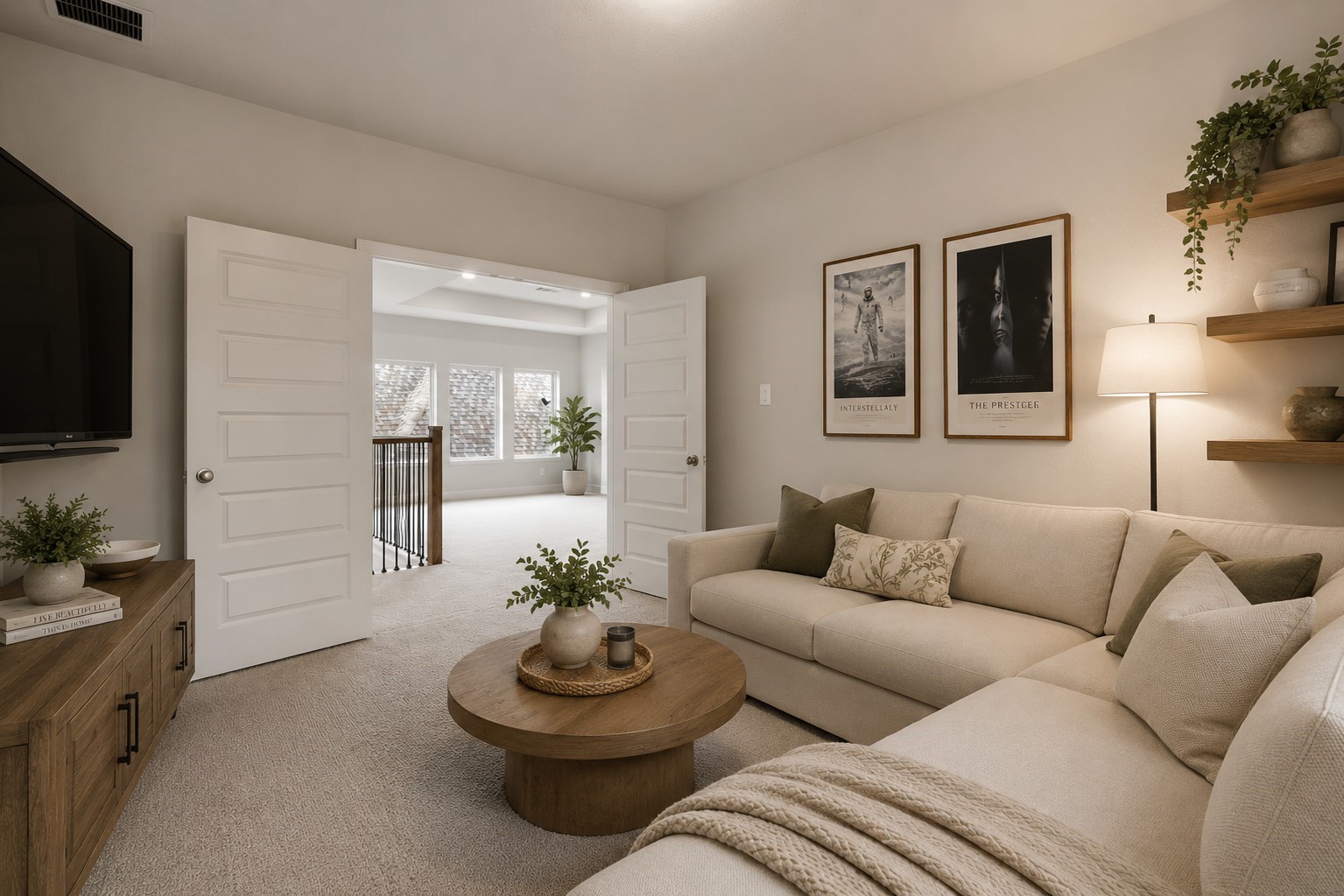 The upstairs media room is the perfect place to enjoy movie nights, cheer on your favorite team, or entertain family and friends. *VIRTUALLY STAGED The upstairs media room is the perfect place to enjoy movie nights, cheer on your favorite team, or entertain family and friends. *VIRTUALLY STAGED