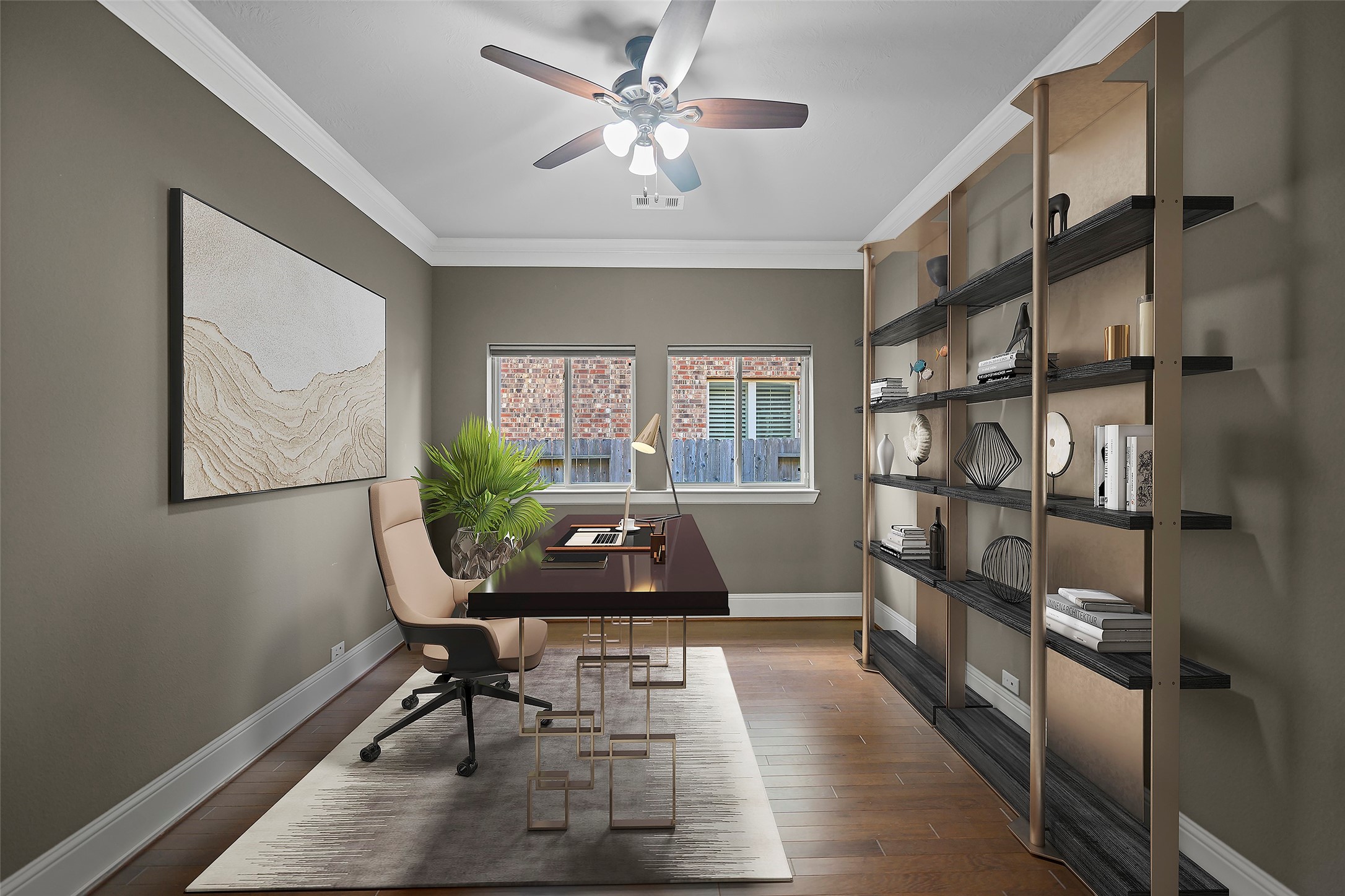 Virtually staged home office.