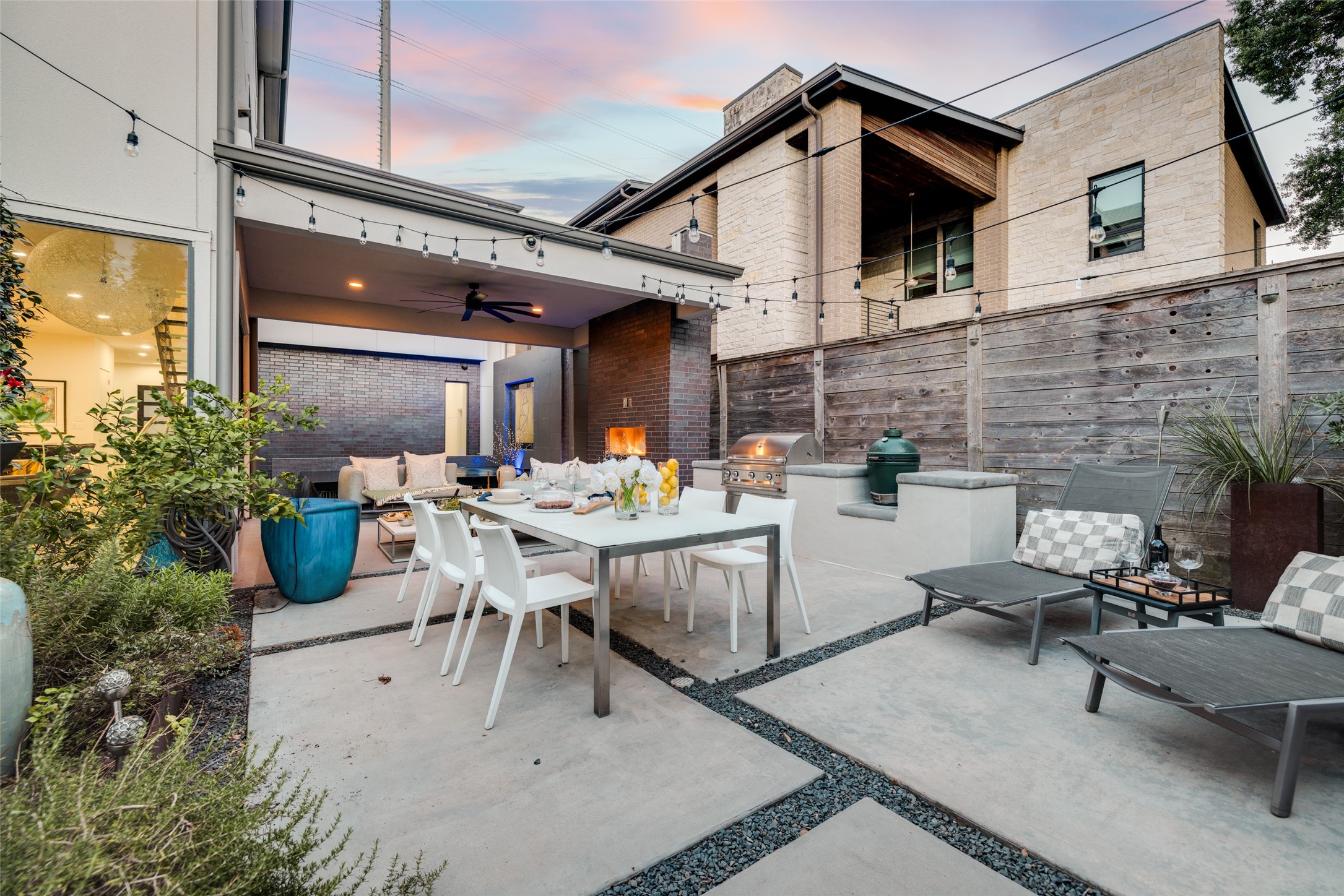 Lots of party & outdoor living space, covered patio, fire for cool Houston winter nights, great outdoor kitchen