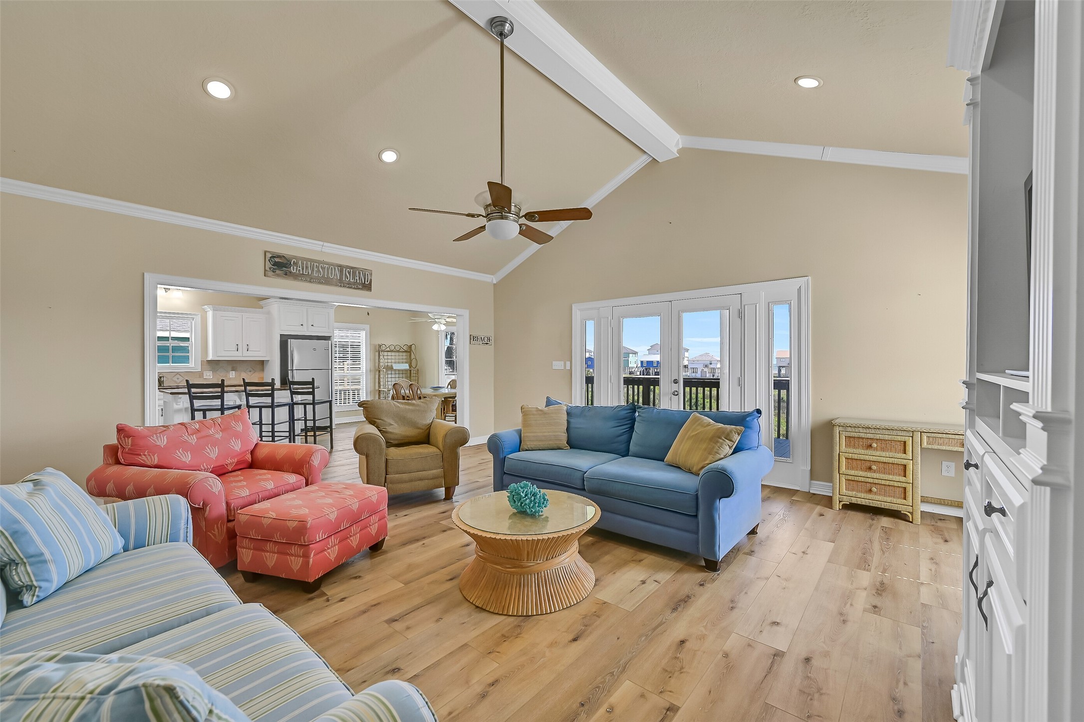Across from the living room you will find an open kitchen/dining space.