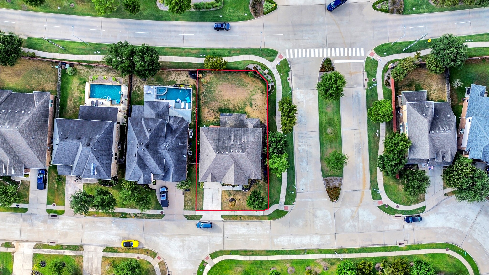 Aerial view of property. Corner lot