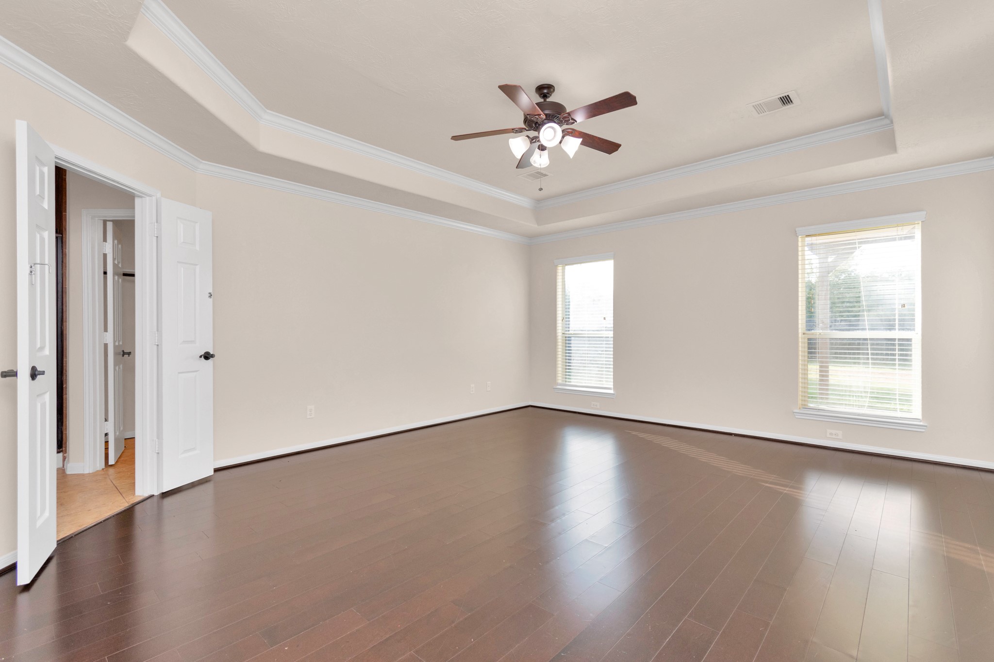 Master bedroom with tray ceiling