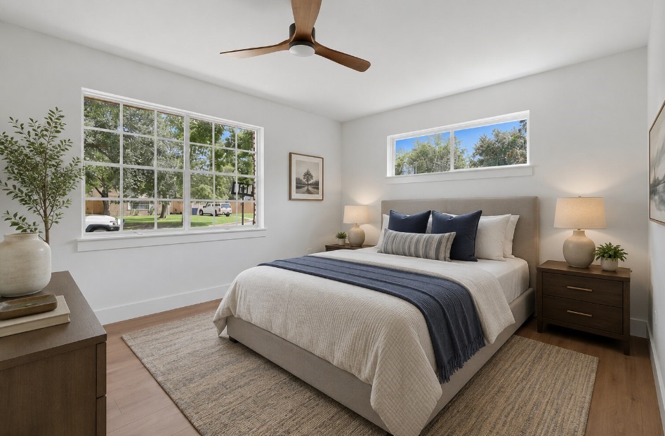 Virtually staged secondary bedroom.