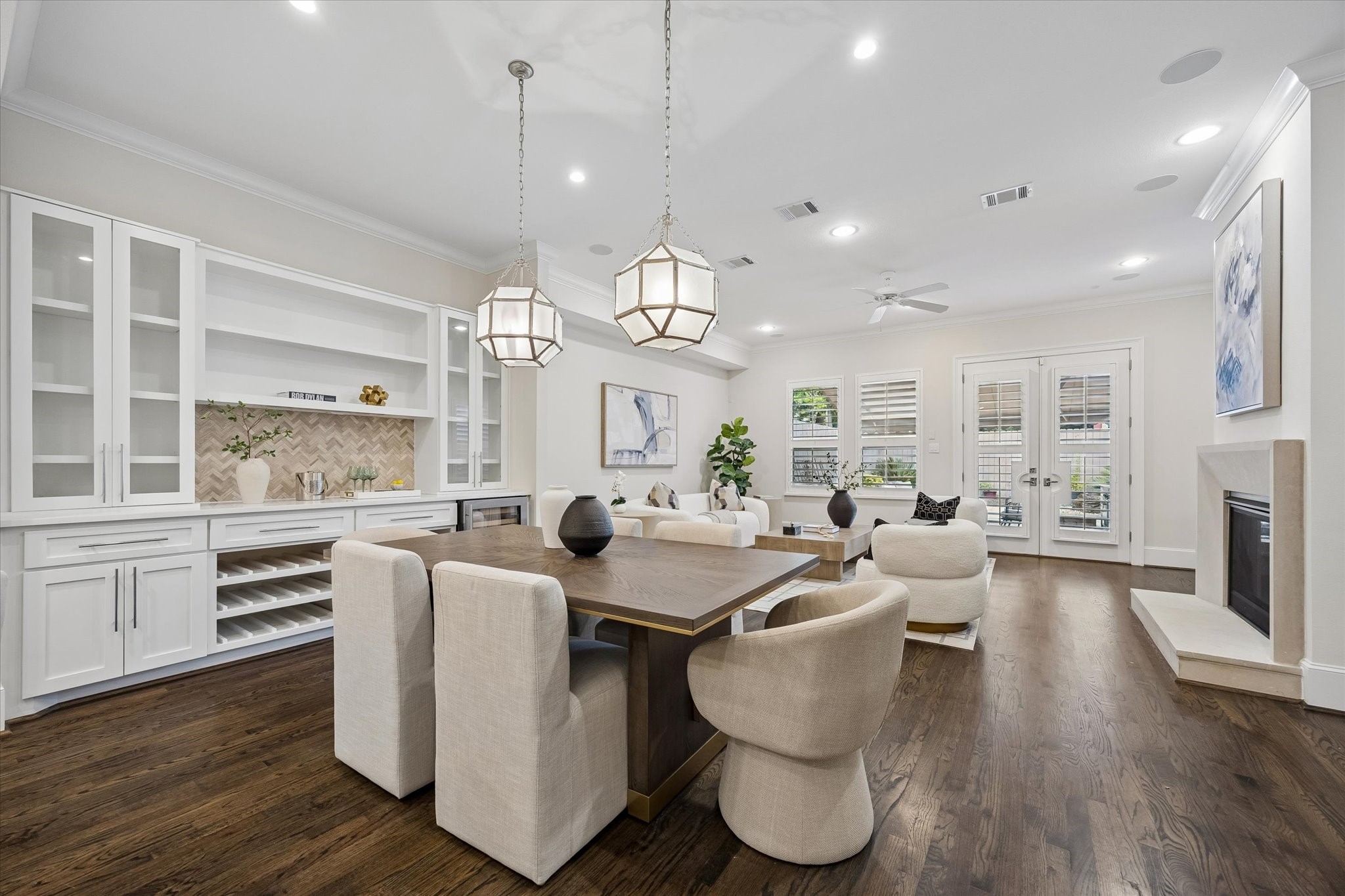 The dining area provides an inviting setting for sharing meals and making memories with friends and loved ones.