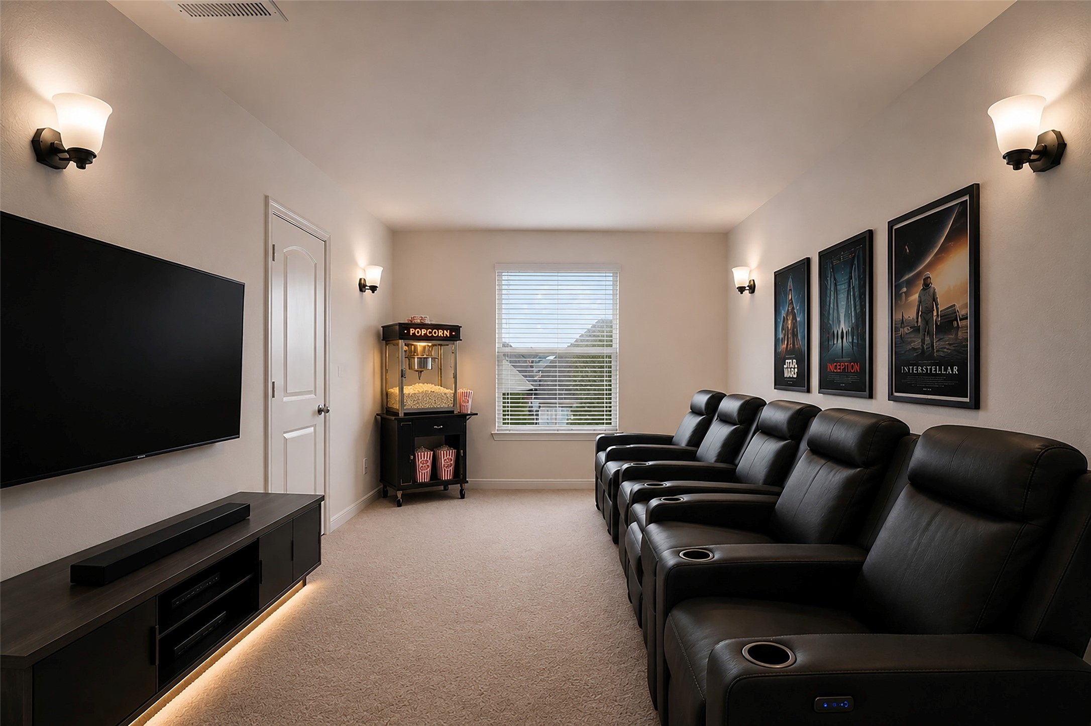 This space is currently being utilized as a 5th bedroom w/ closet, but would be perfect as a media room. (Virtually Staged)