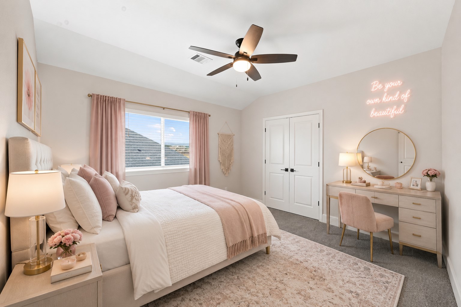 Upstairs has two bedroom, and this one is currently set as a guest room, however it is staged to show it as a bedroom. *This photo is digitally staged.*