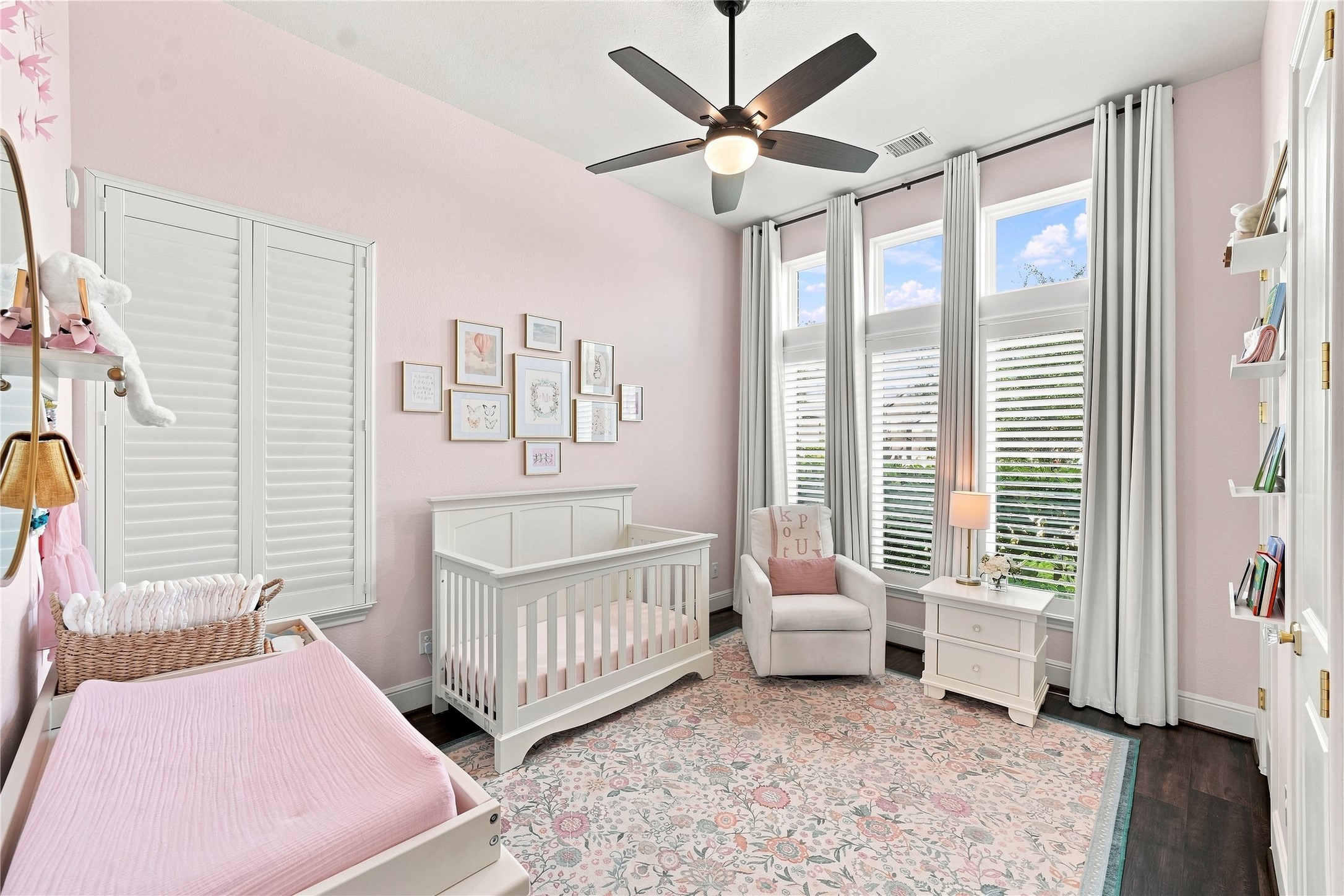 The downstairs bedroom is current set up as a nursery, but could be a guest room, office, or bonus room.