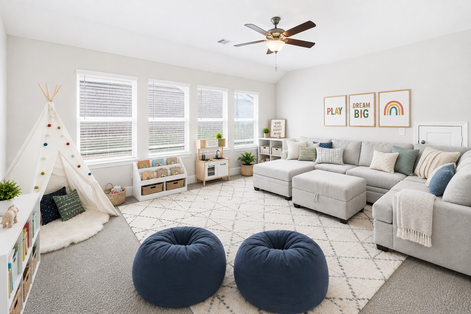 Large game room on second floor. *This photo is digitally staged.*