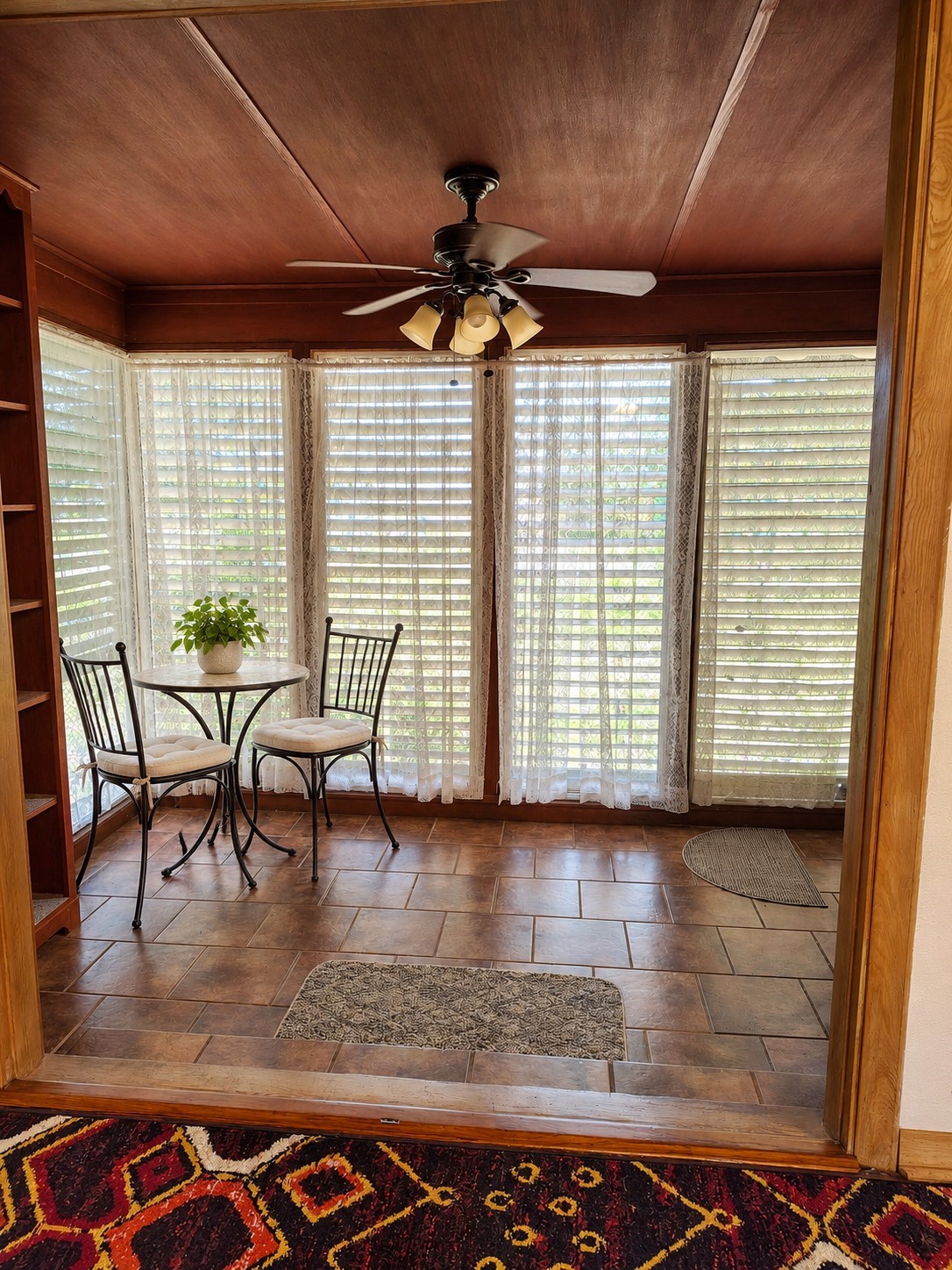 The entry is a quiet place for coffee while watching the squirrels