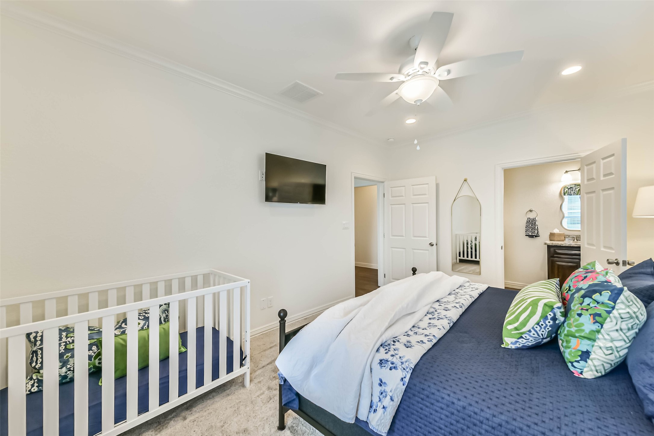 Large room provides versatility for use as a guest bedroom, nursery, or additional sleeping area.