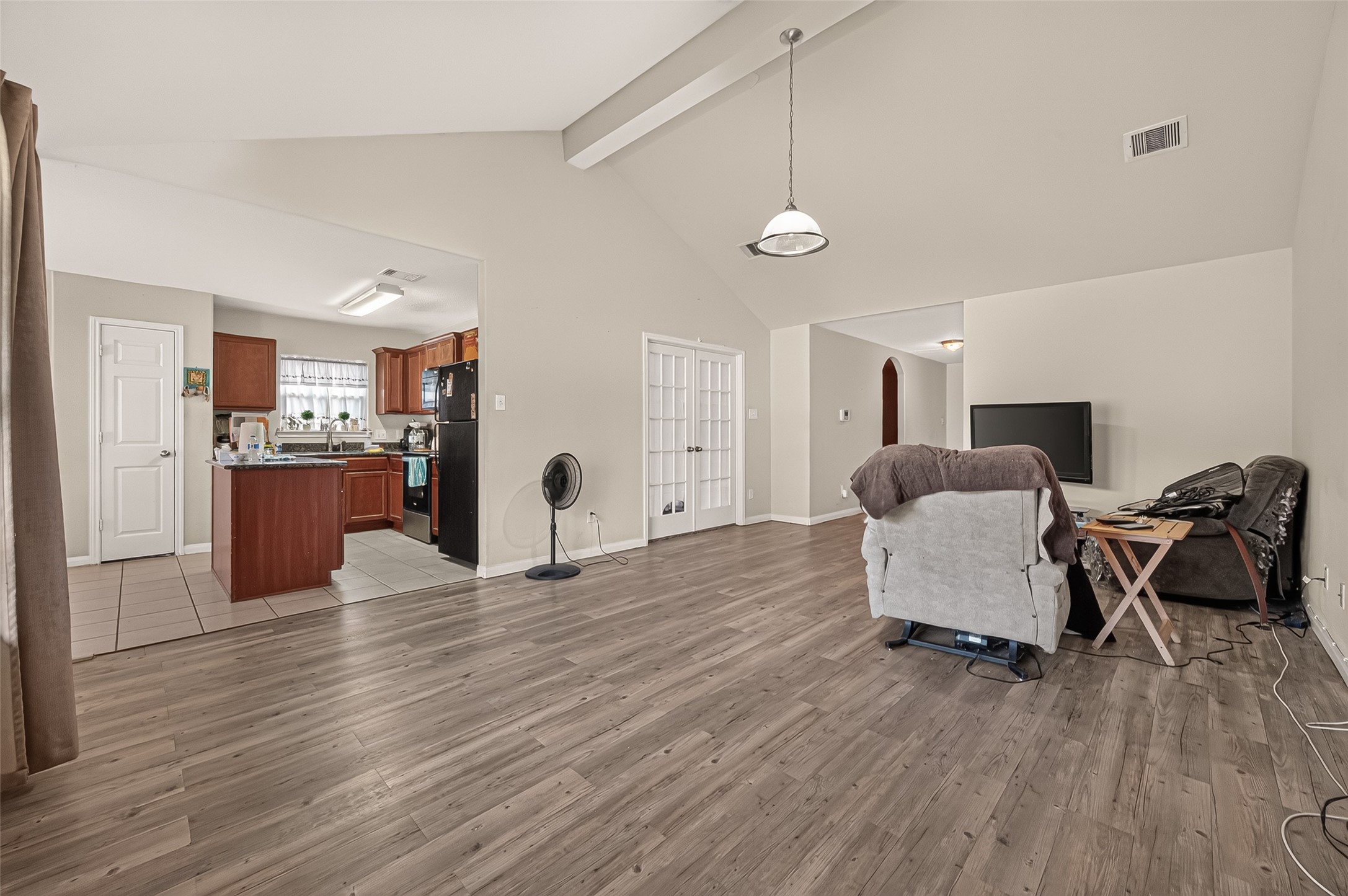 Open concept with vaulted ceilings.