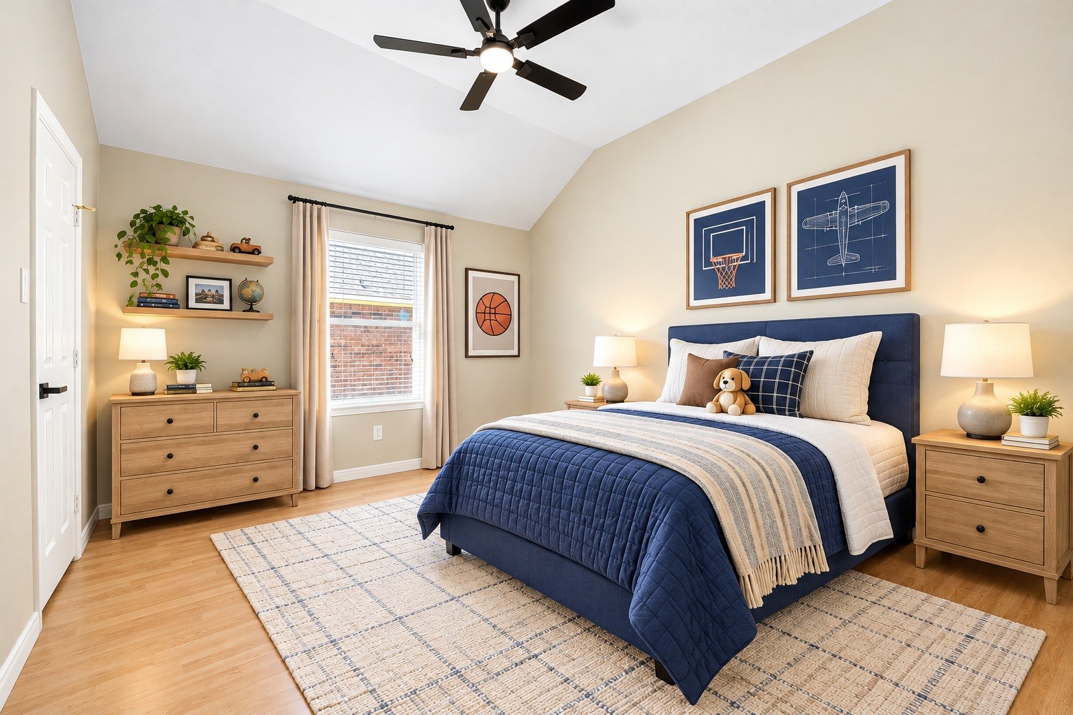The fourth bedroom offers a bright, flexible layout that can easily be used as a home office, with plenty of room for a desk, workstation, and storage. Virtually staged.