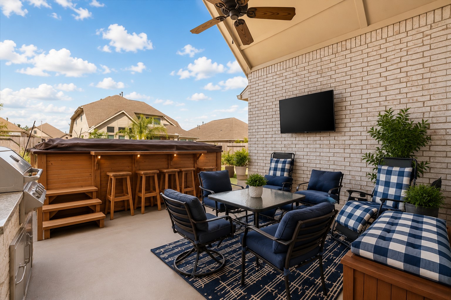 Covered patio and outdoor kitchen