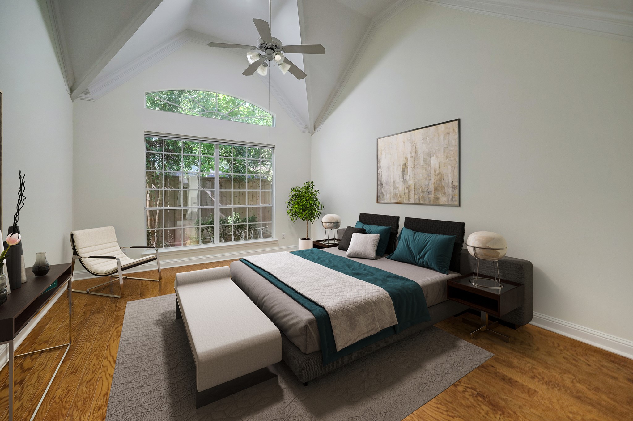 PRIMARY BEDROOM: Conveniently located on the first floor, this spacious retreat is filled with natural light no gloomy mornings here! Virtually staged to help you envision the possibilities.