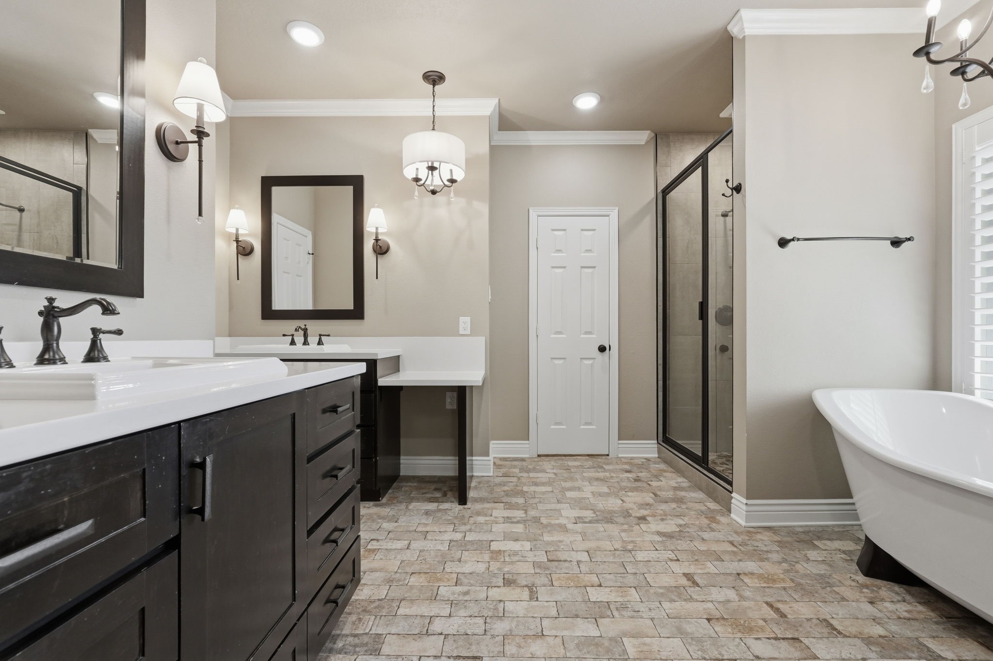 Double vanity with dual sinks.