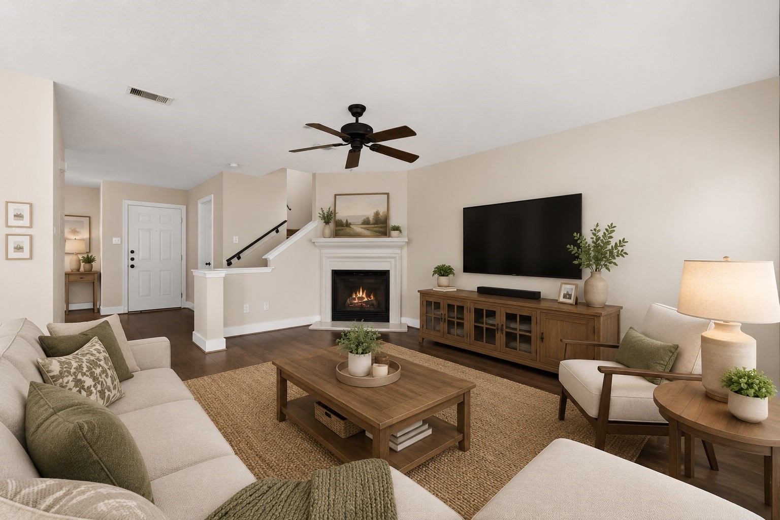 Living area virtually staged.