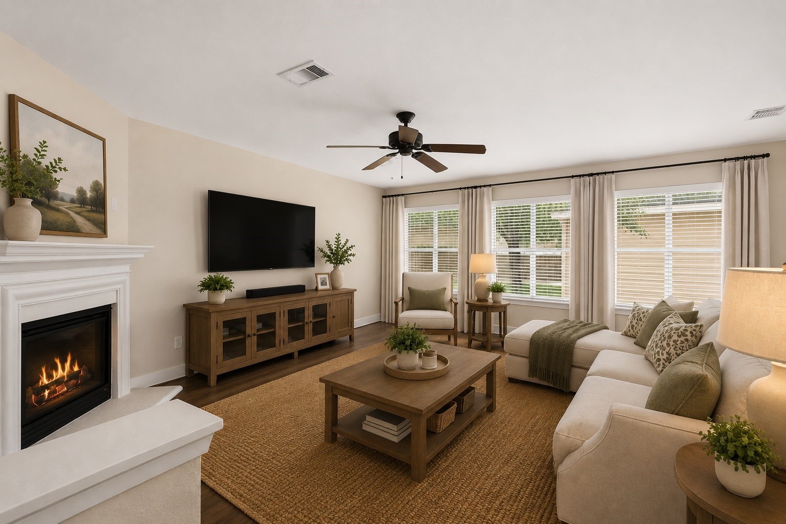 Another view of the living area virtually staged