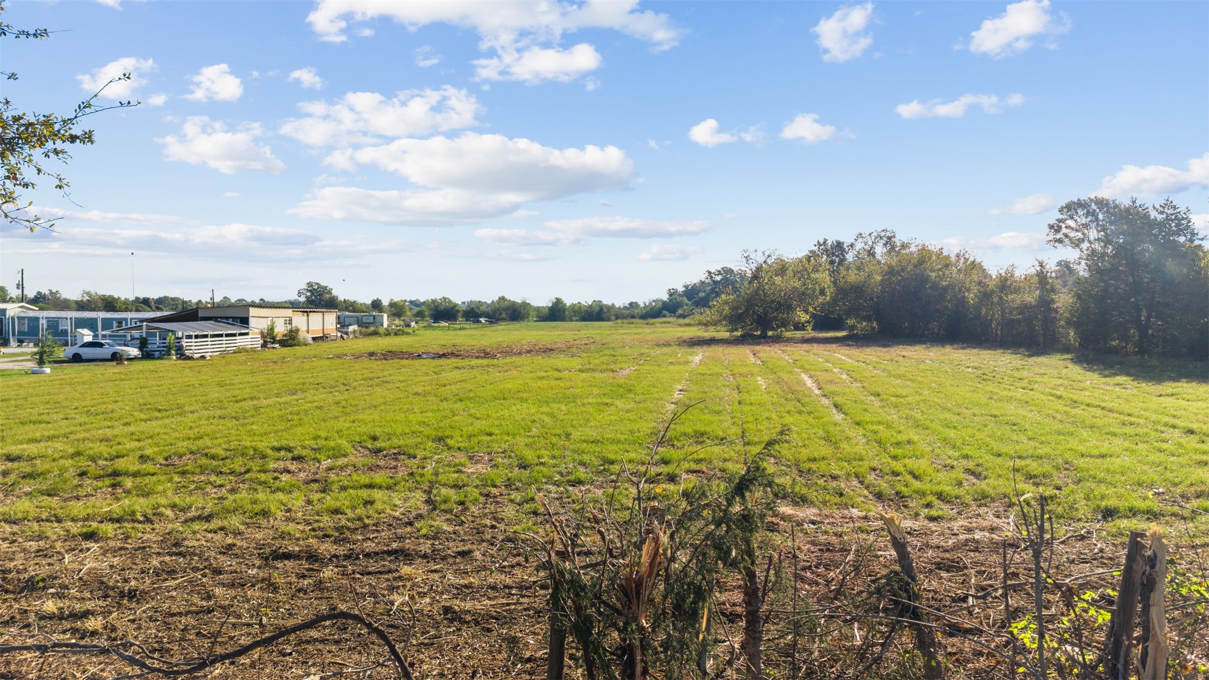 Another perspective of the expansive acreage, showcasing the predominantly cleared landscape, open grassy areas, and established trees along the propertys edge. Another perspective of the expansive acreage, showcasing the predominantly cleared landscape, open grassy areas, and established trees along the propertys edge.