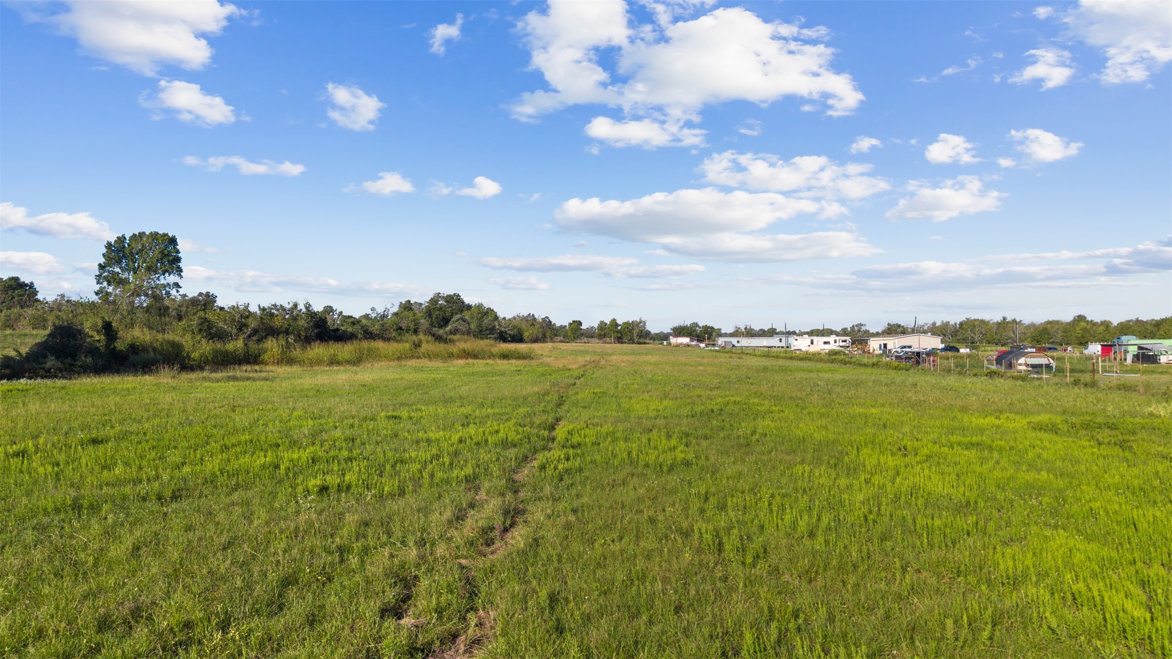 Looking west toward FM 1887, this view highlights the property's expansive open landscape, grassy terrain, and natural tree line along the acreage. Looking west toward FM 1887, this view highlights the property's expansive open landscape, grassy terrain, and natural tree line along the acreage.