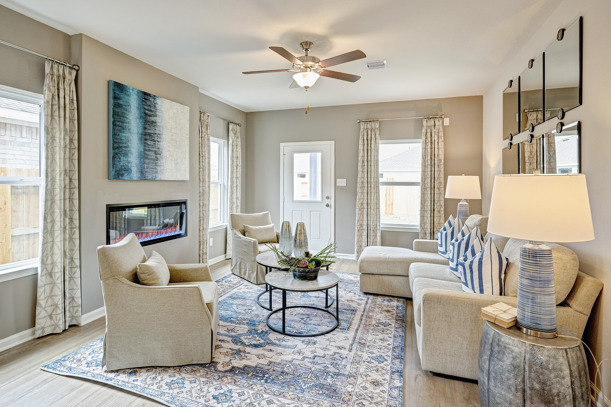 The Piedmont- Family Room with linear electric fireplace