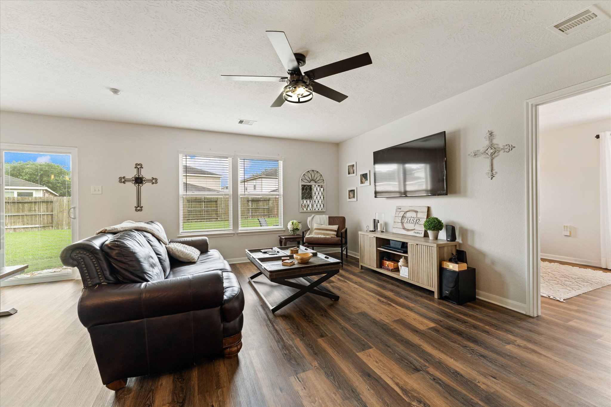 Family room with wall of windows for natural light