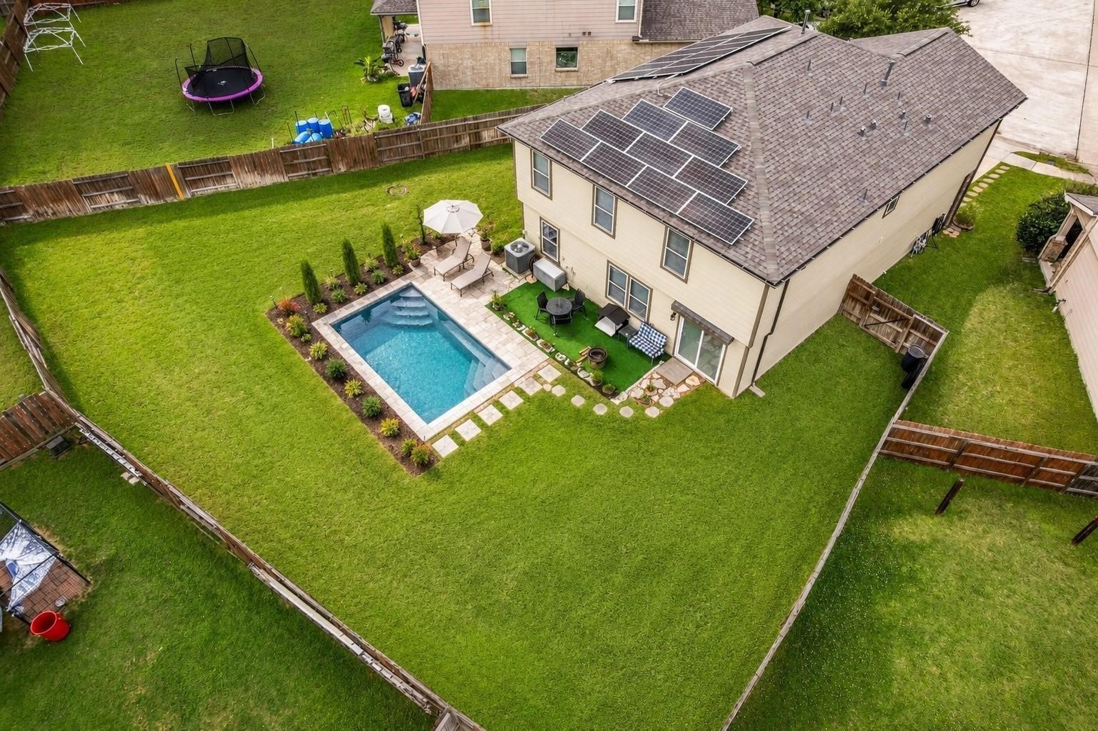 Pool size backyard.  Virtually staged