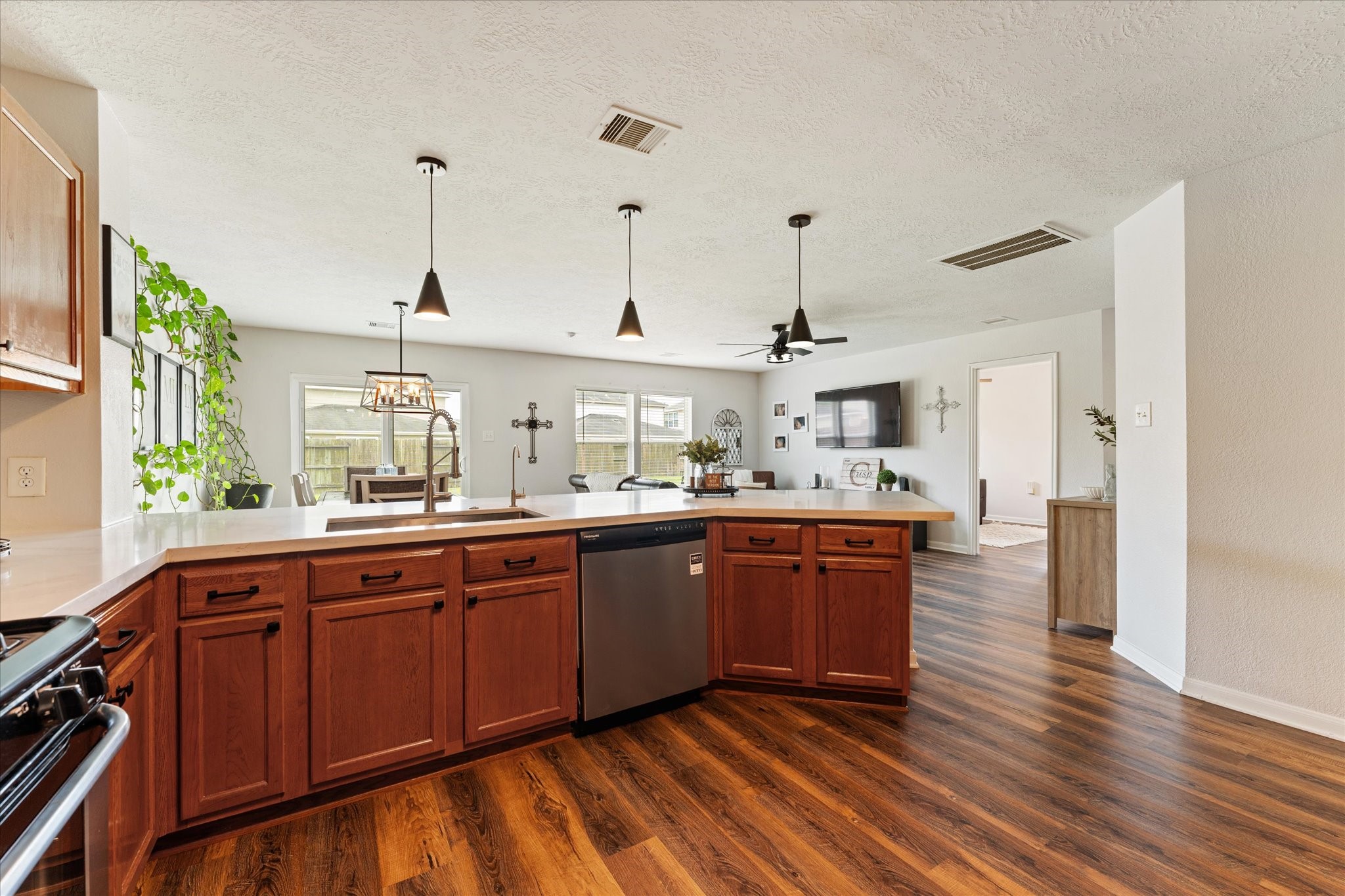 Kitchen opens to the living area