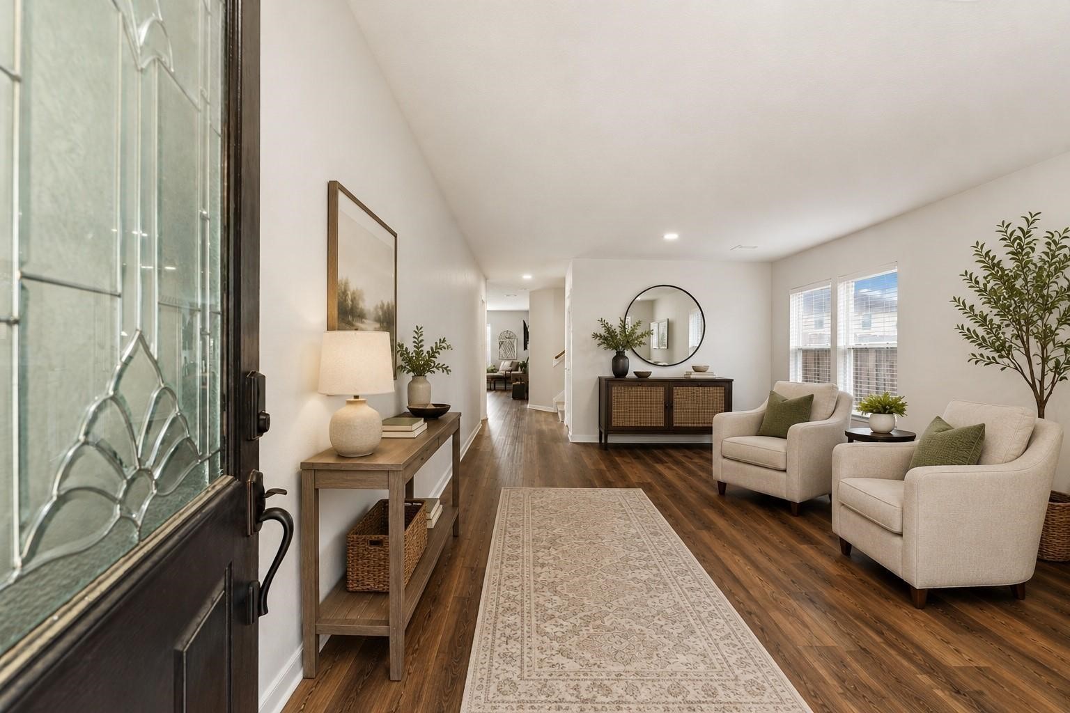 Spacious living room. Virtually staged