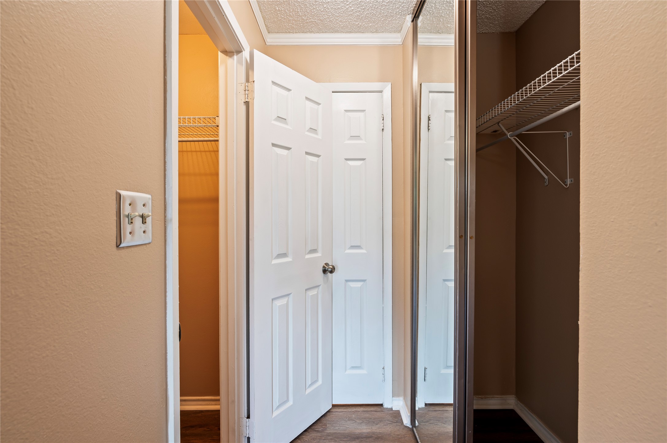 Primary Bedroom looking into hallway to closets and bathroom