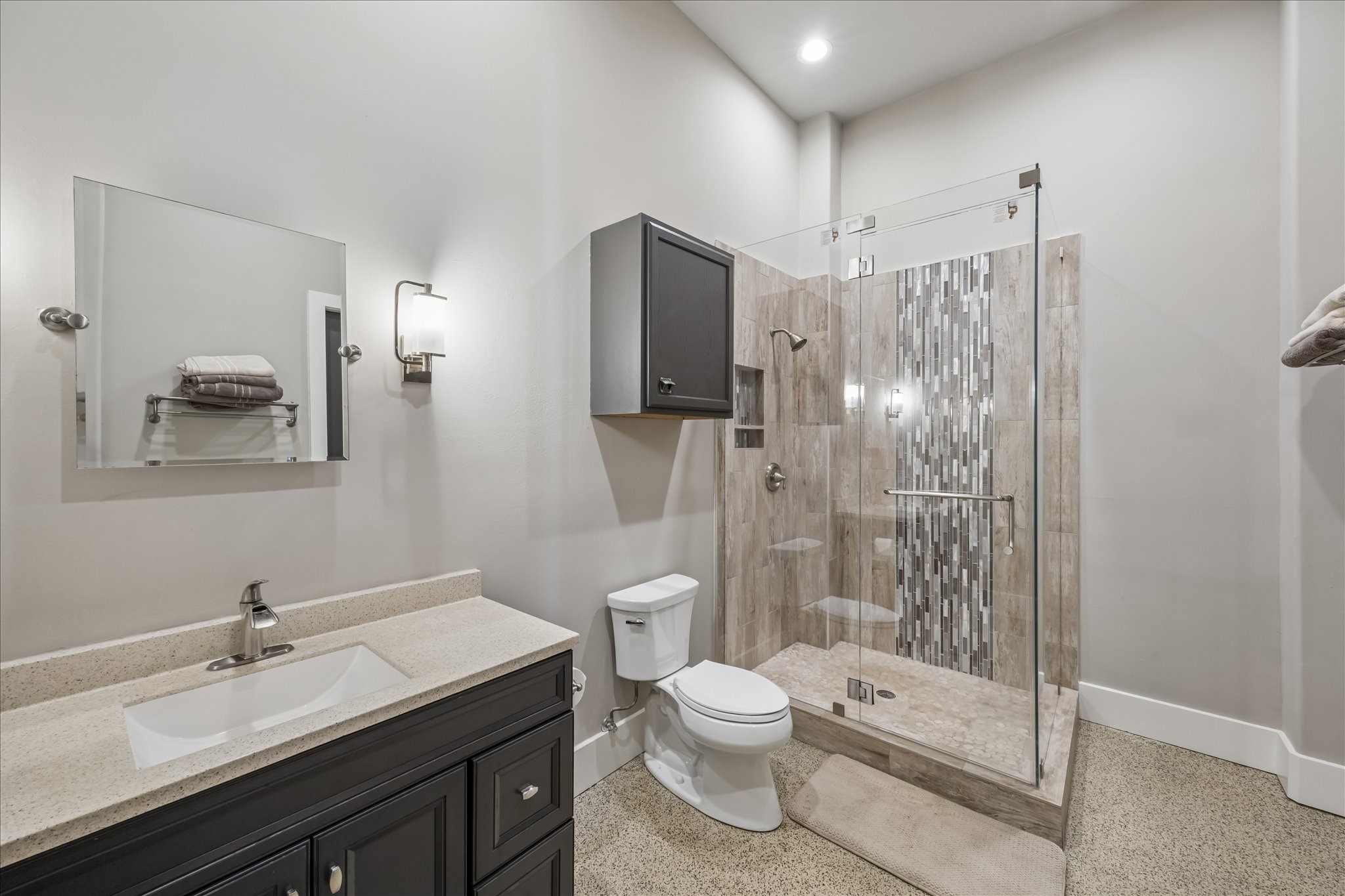 An exterior bathroom for added convenience