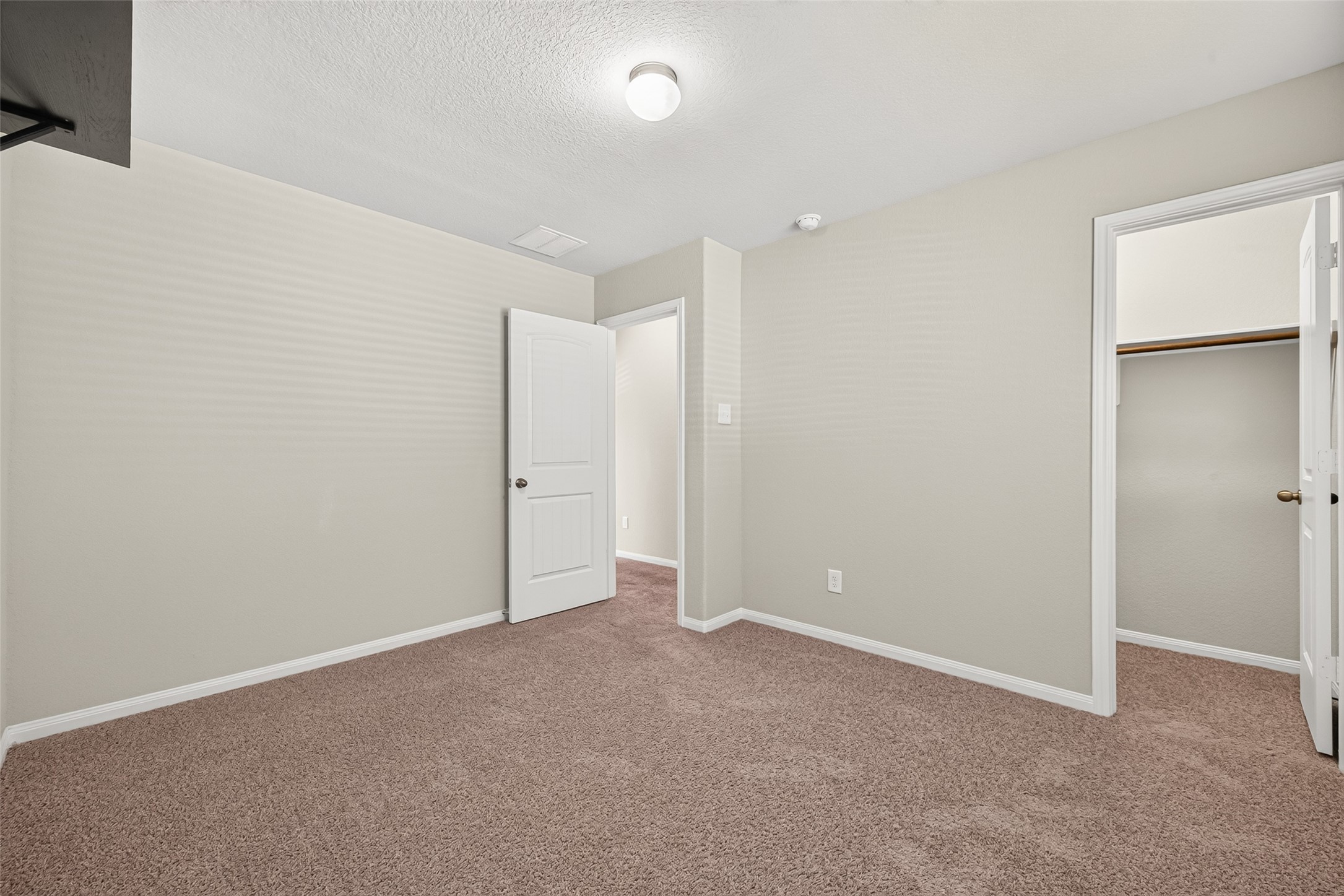 Bedroom 3 view 2  with soft carpeting, neutral walls, and a convenient walk-in closet, creating a welcoming and functional space.