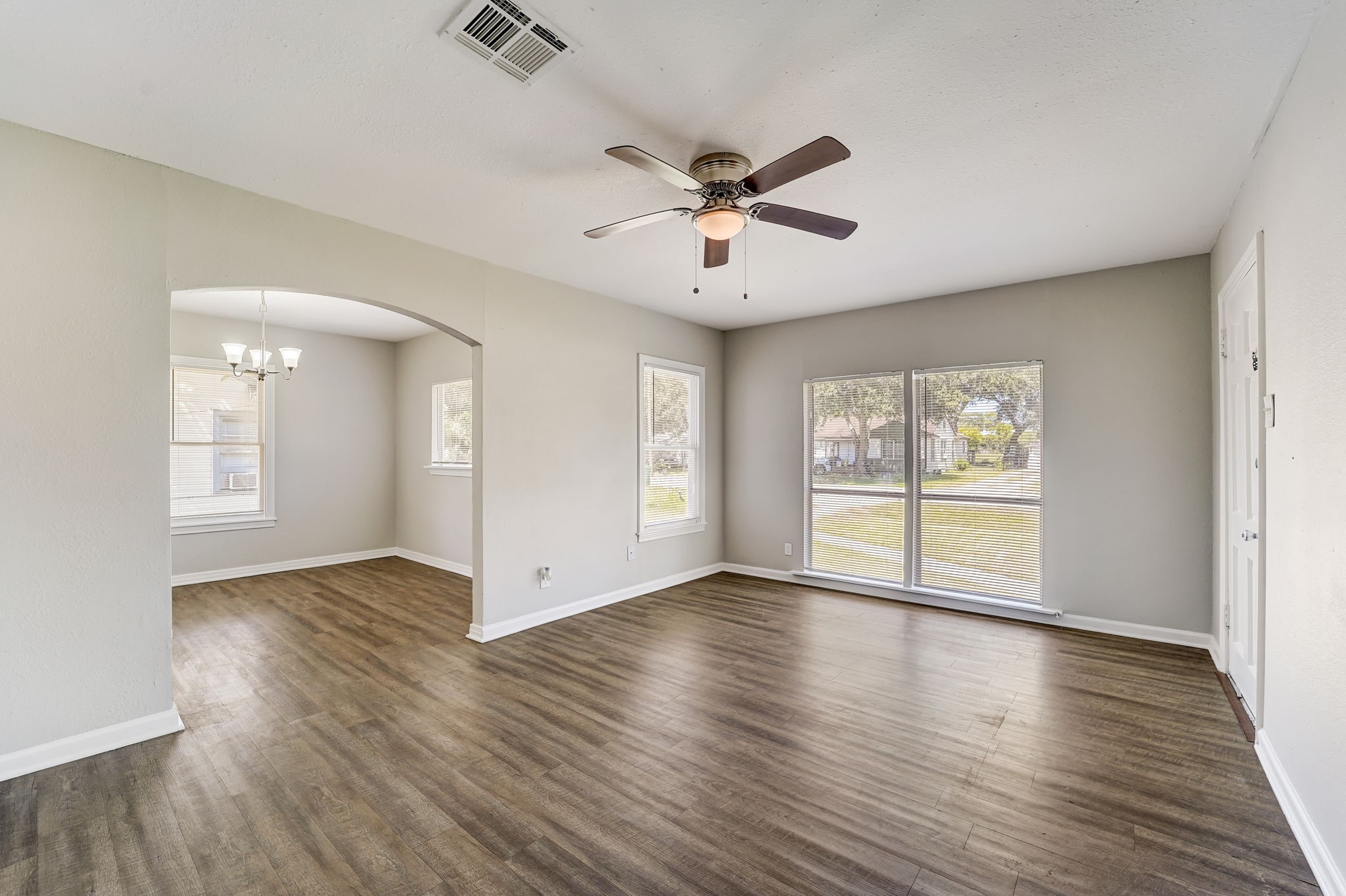 The living room opens up to the dining area. Lots of natural light!