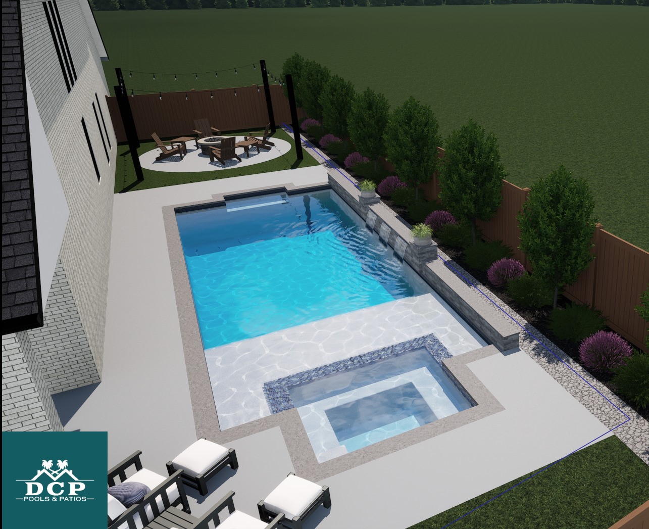 Imagine the possibilities & make a spalsh in your own backyard. This pool rendering was designed by DCP Pools & Patios specifically to fit the lot! Gorgeous!!