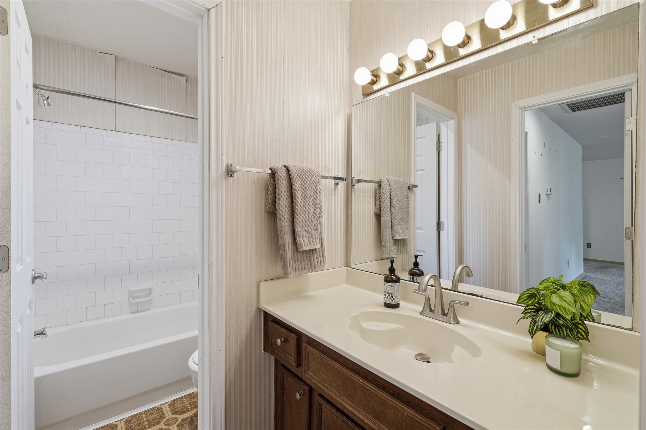 Bright bathroom with single sink