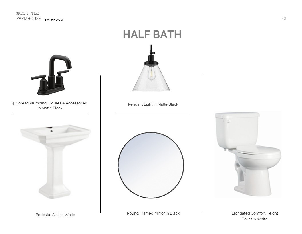 Farmhouse Look Palette 1: Half Bath Selection Sheet (*Artist rendering used for illustration purposes only.)