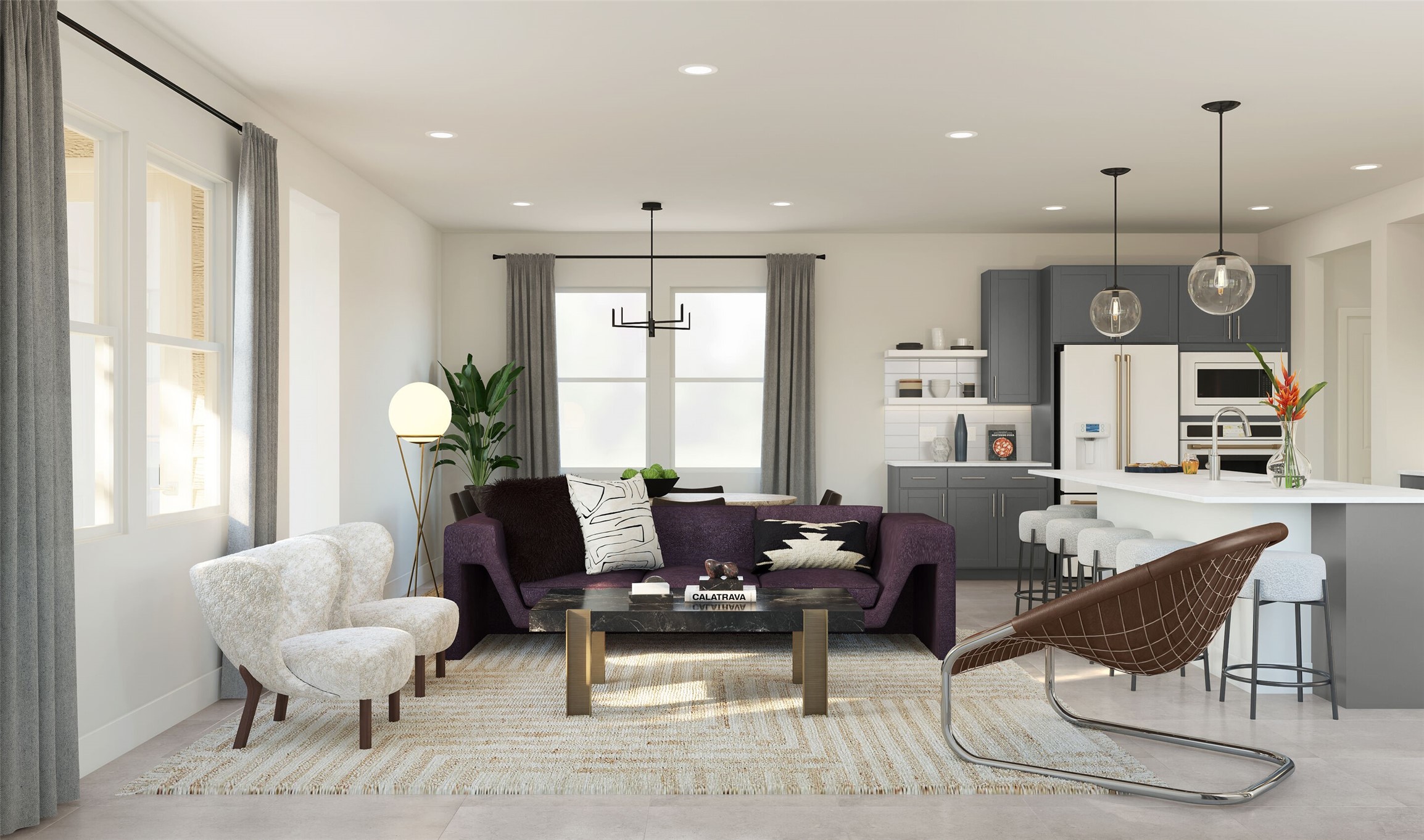 Open great room (*Artist rendering used for illustration purposes only. Colors/finishes may differ from the ones currently selected in the home.) Open great room (*Artist rendering used for illustration purposes only. Colors/finishes may differ from the ones currently selected in the home.)
