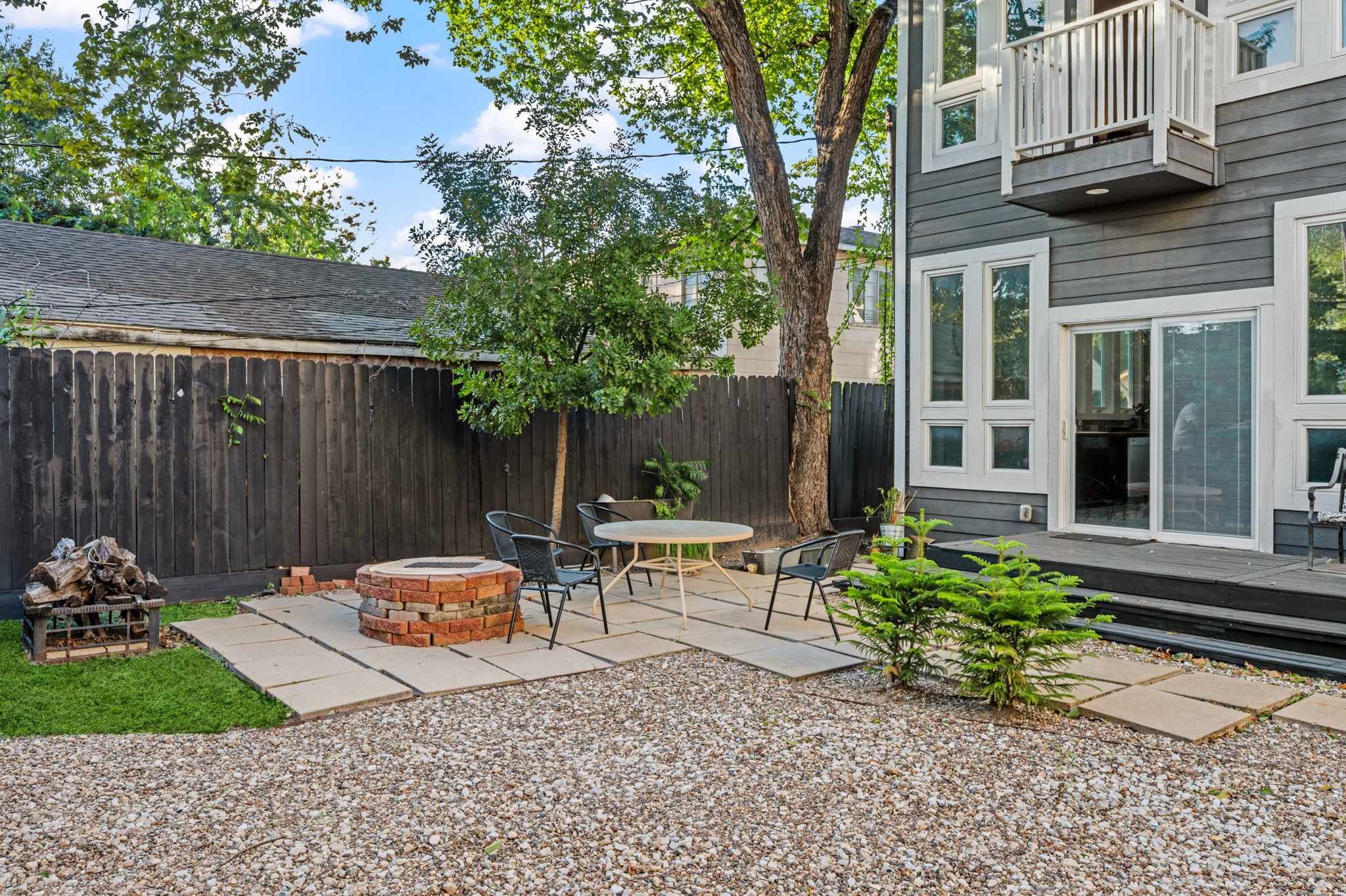 A fenced back yard with room to spread out.