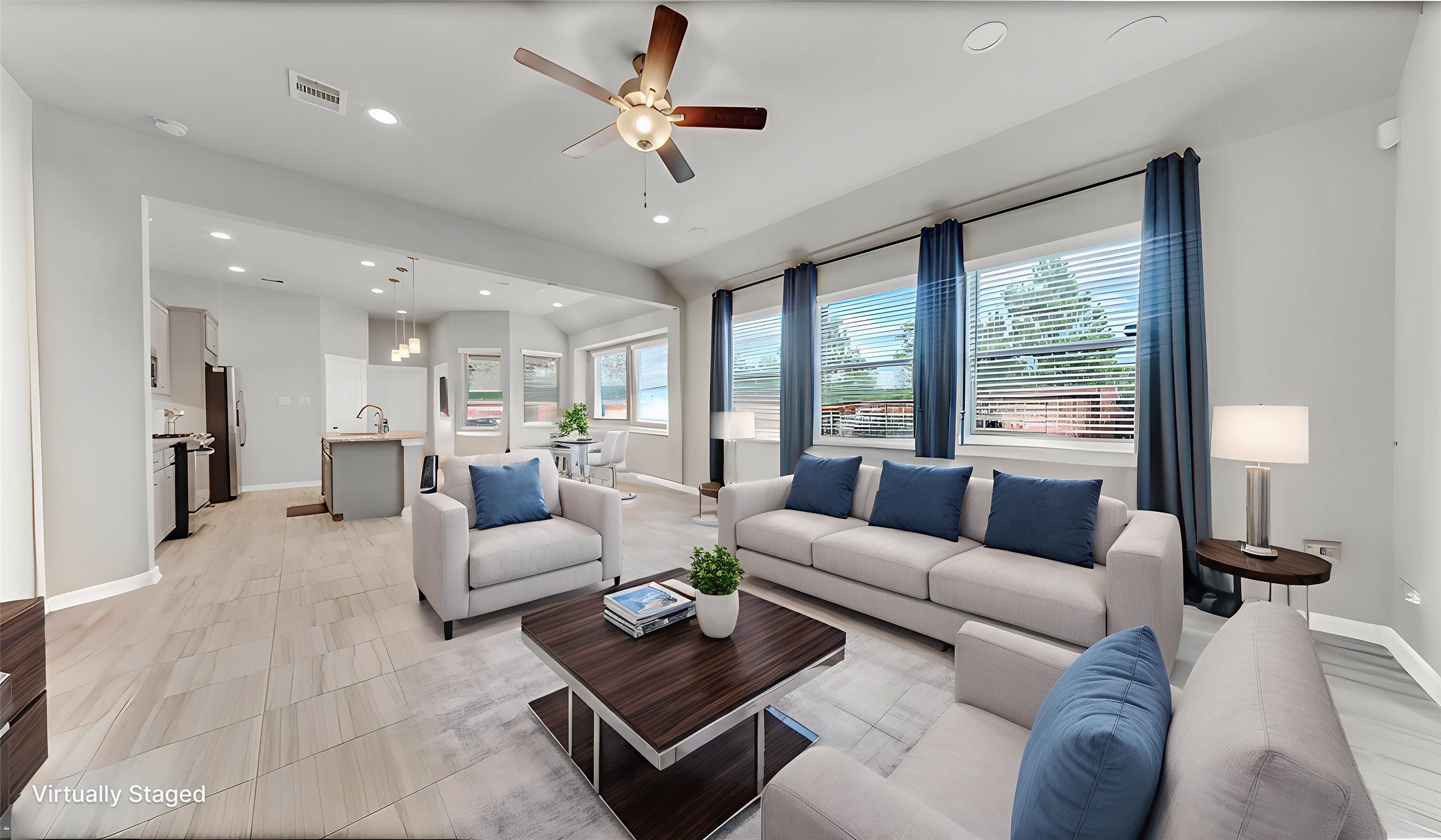 Open-concept living room with abundant natural light, perfect for modern living. Open-concept living room with abundant natural light, perfect for modern living.
