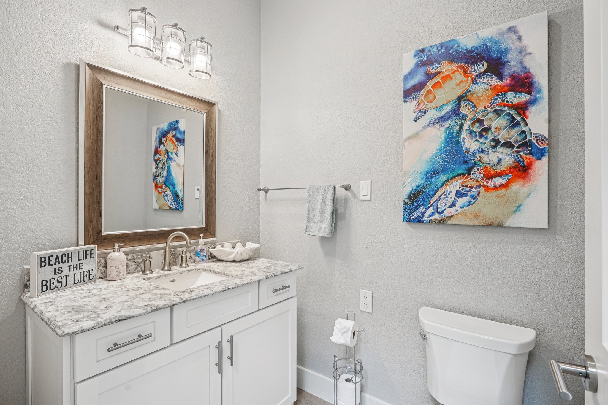Half bath located right off living
 area.