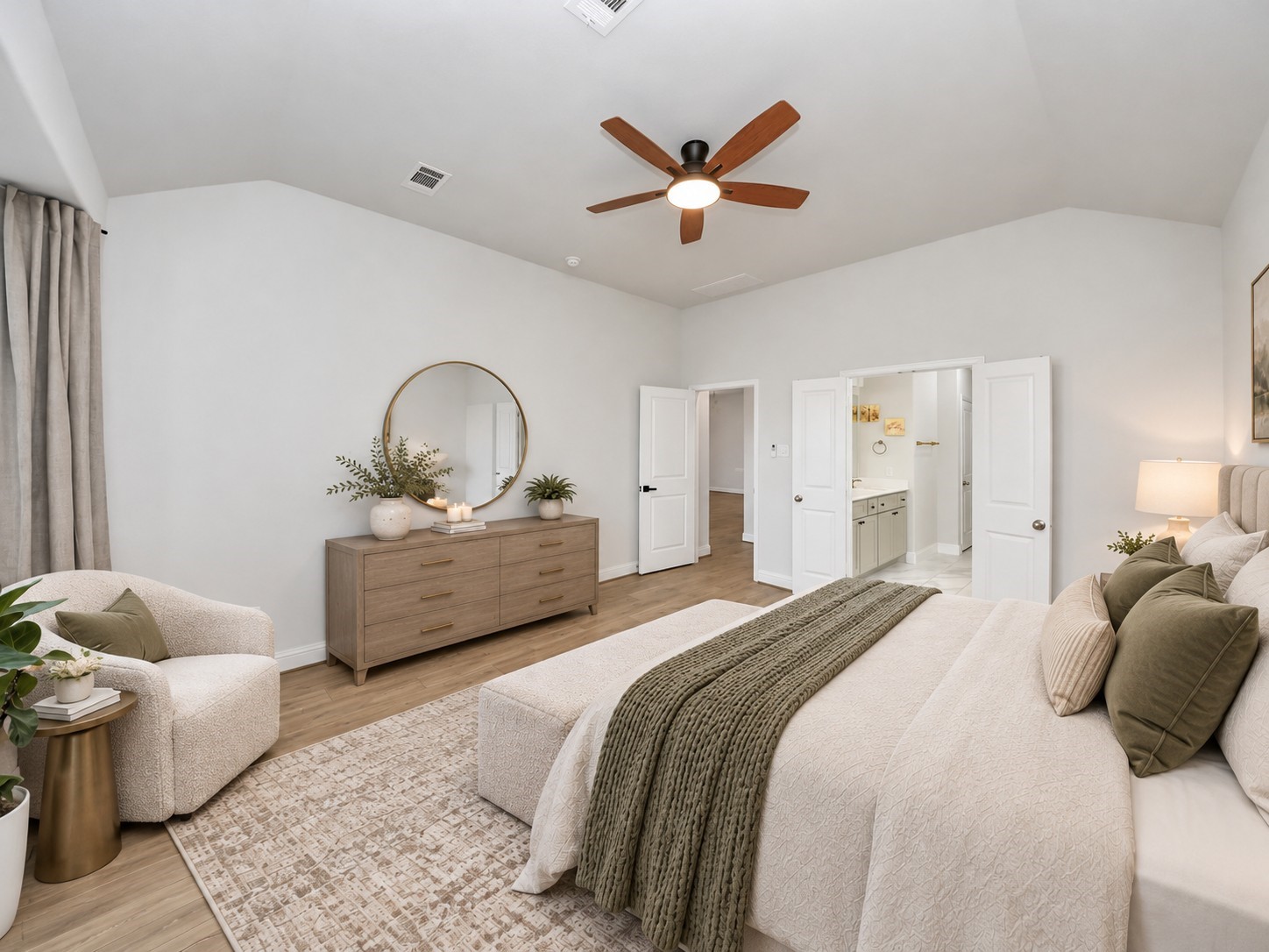 Virtually staged primary bedroom.