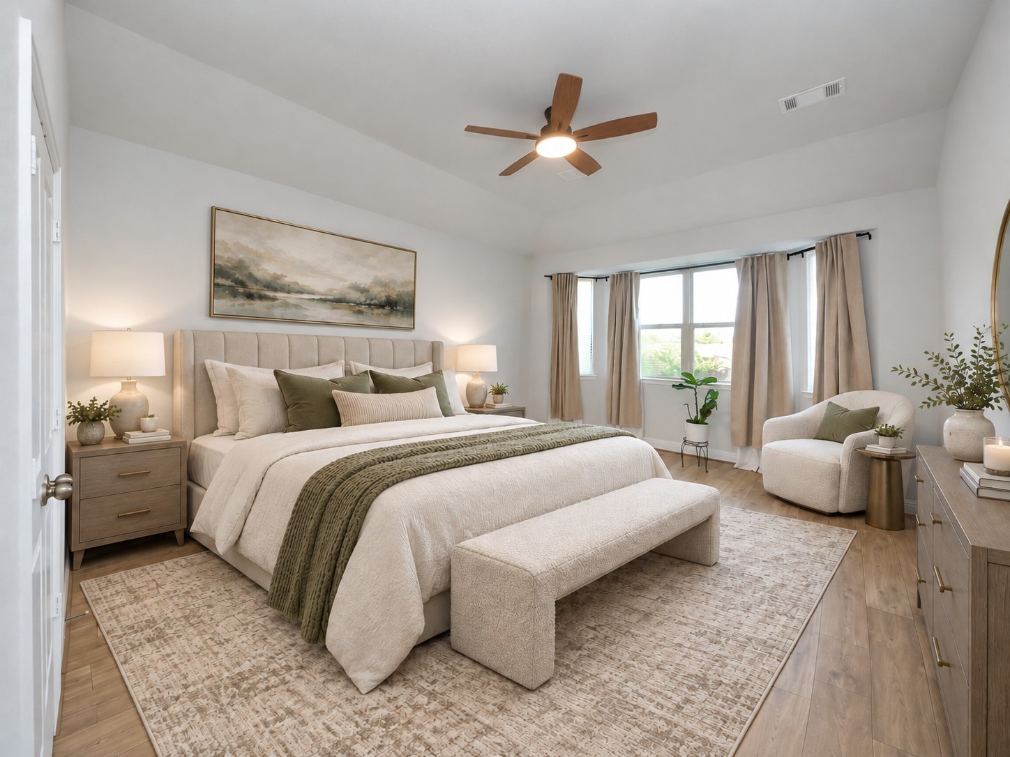 Virtually staged primary bedroom.