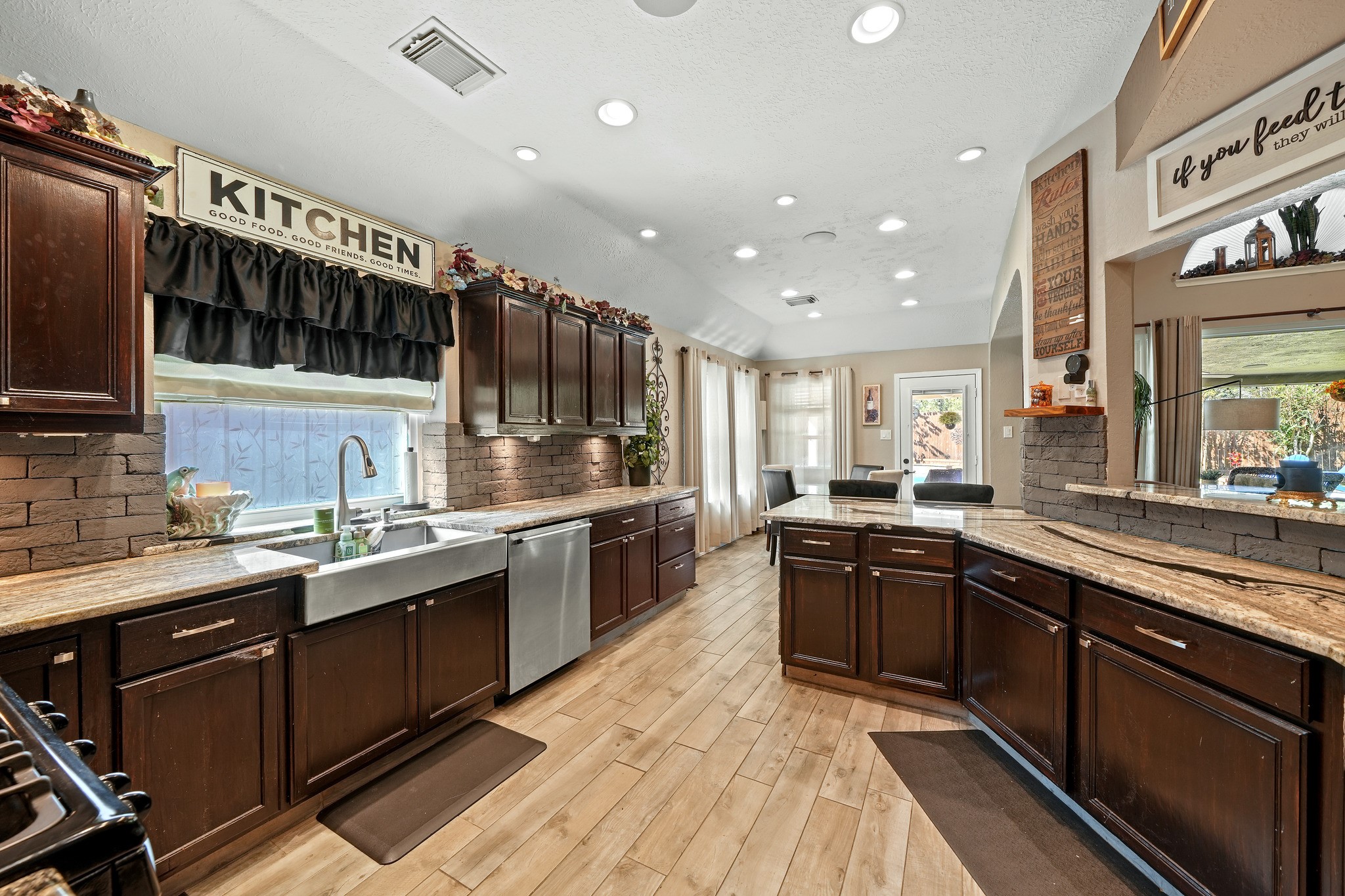 Kitchen opening seamlessly to the living area.