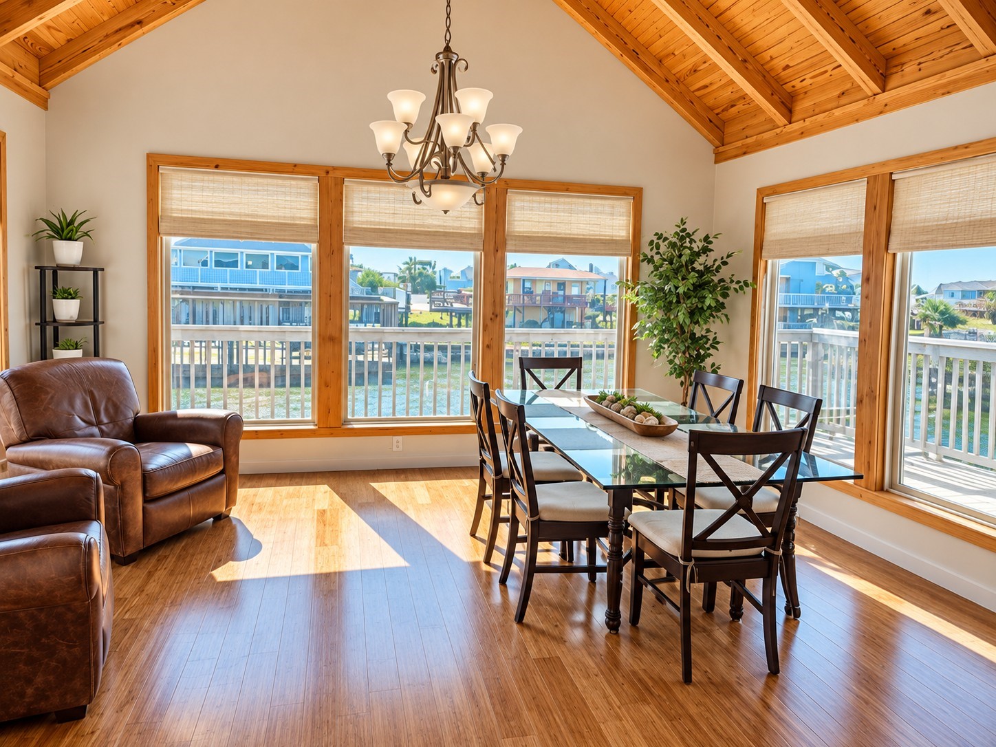 Lots of natural light and beautiful views in this dining room