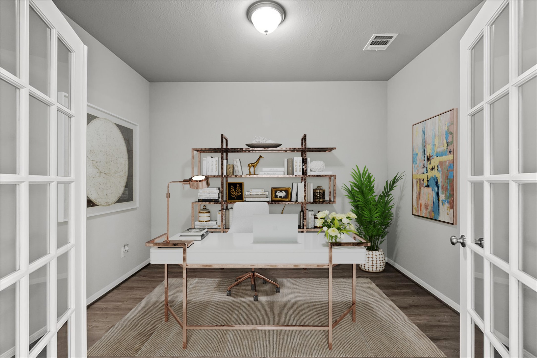 Home office with French doors