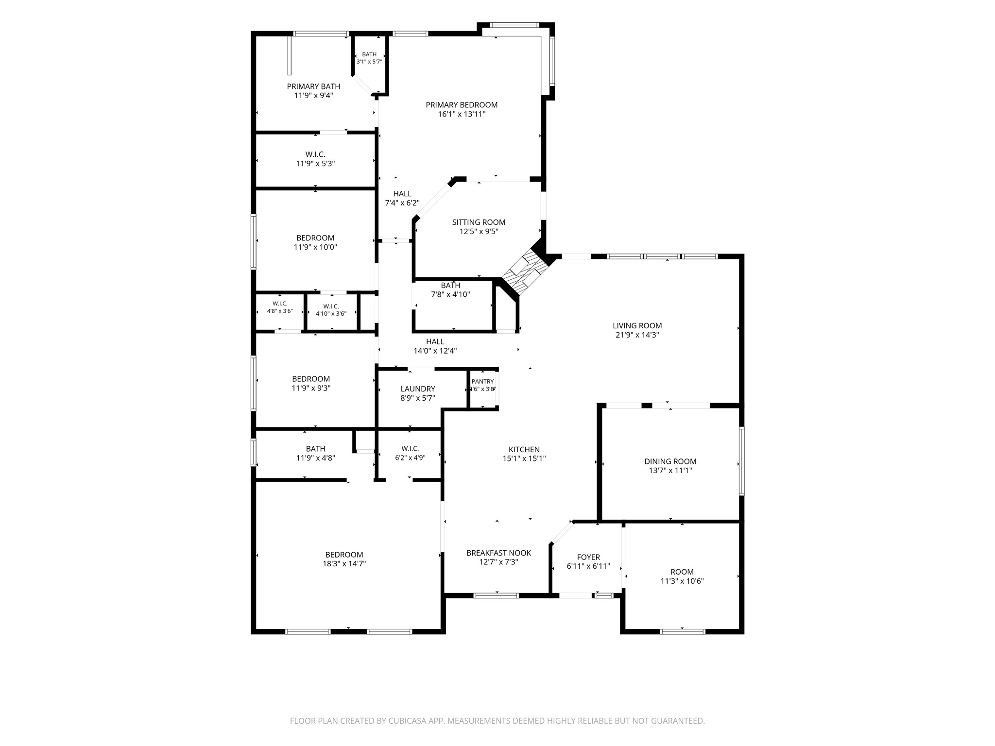 Spacious floor plan featuring a large living room, modern kitchen with breakfast nook, separate dining room, and multiple bedrooms including a primary suite with a sitting room. Ample storage with walk-in closets and a convenient laundry area.