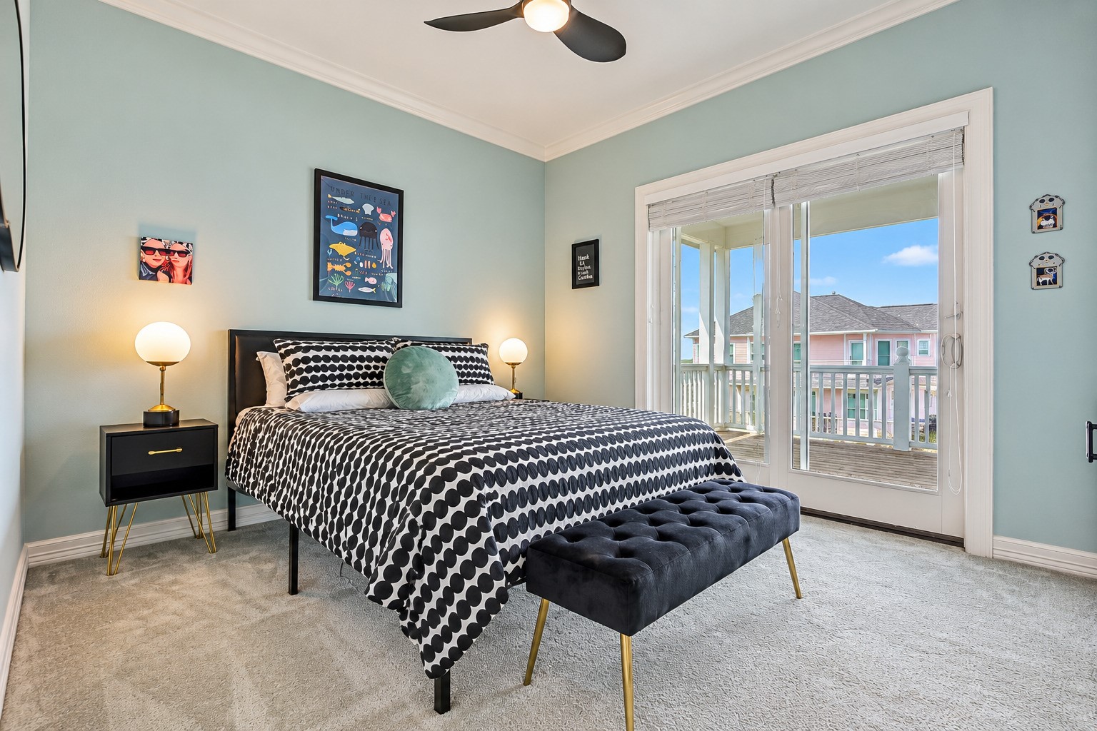 The third floor guest room doubles beautifully as a home office, game room, or private retreat. Stunning water views from the front of the home, updated plush Shaw carpet, designer paint, and custom built-ins make this one of the most versatile spaces in the house. Whatever you need it to be  it delivers.