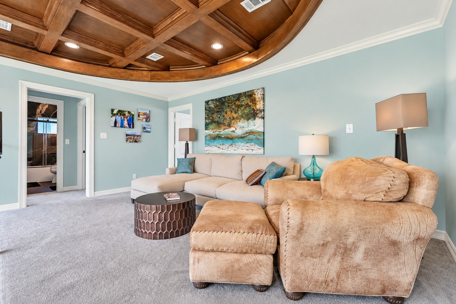 A true retreat within the retreat. The second floor lounge area offers a quiet escape from the main entertaining spaces below while staying connected to the water views and natural light that define this home. Use it as a reading nook, a media room, or a gathering space for overnight guests  the layout makes it work for all of it.