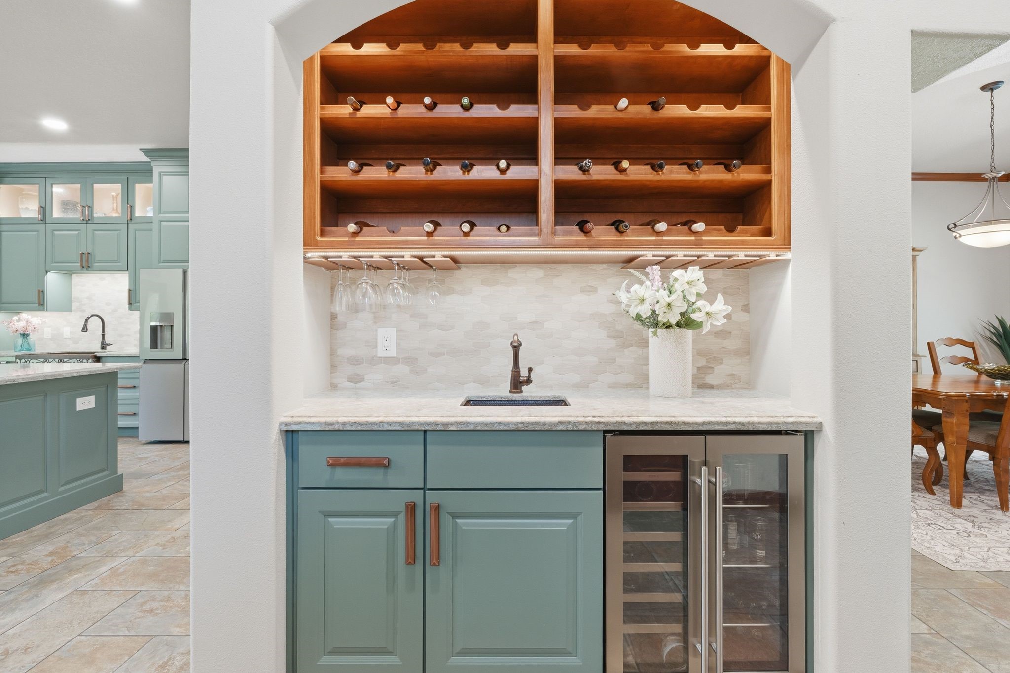 Wet Bar with Wine Chiller & Undermount Lighting.