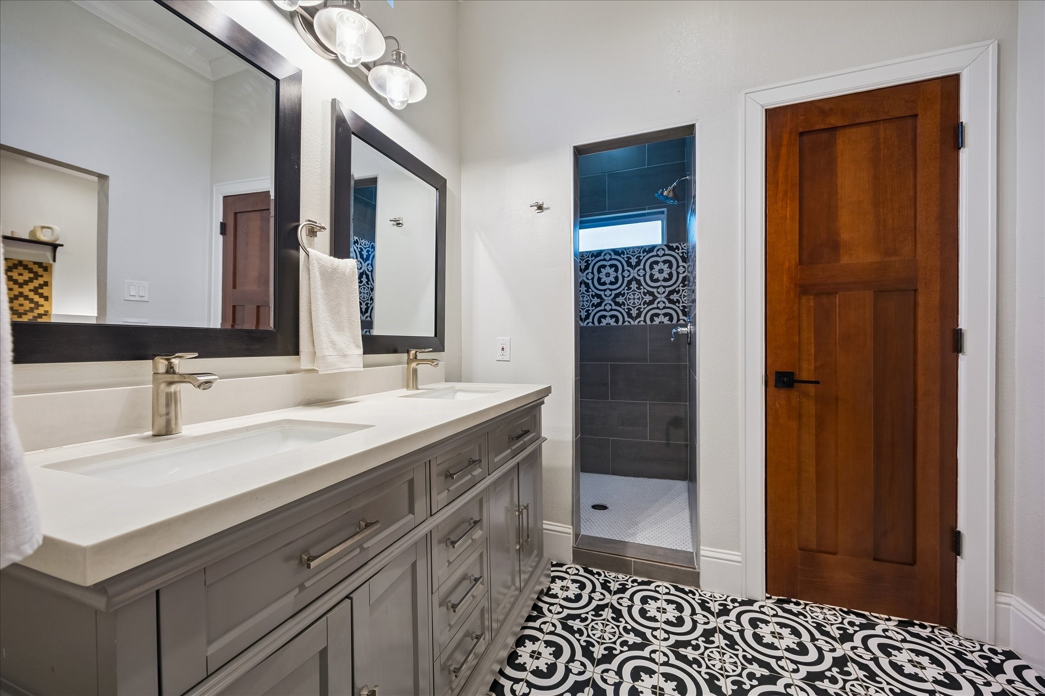 Primary bathroom- such a fun tile!