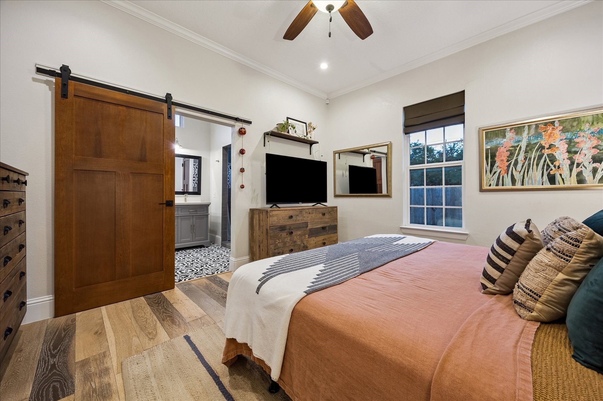 Primary bedroom is in the back of the house away from the two guest bedrooms